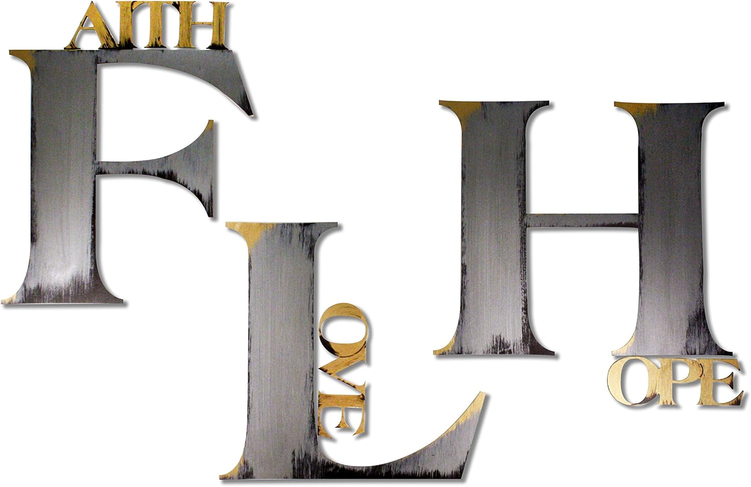 Wall Decor - Faith, Love and Hope Original Word Wall Art, Gunmetal and Bronze