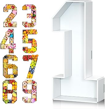 Paready 13.78 Fillable Cardboard Number 1, Charcuterie Foam Board Number 1, Food Fillable Number Shaped Sweets Flower Candy Cupcake Container Box for 1st Anniversary Birthday Party Decoration