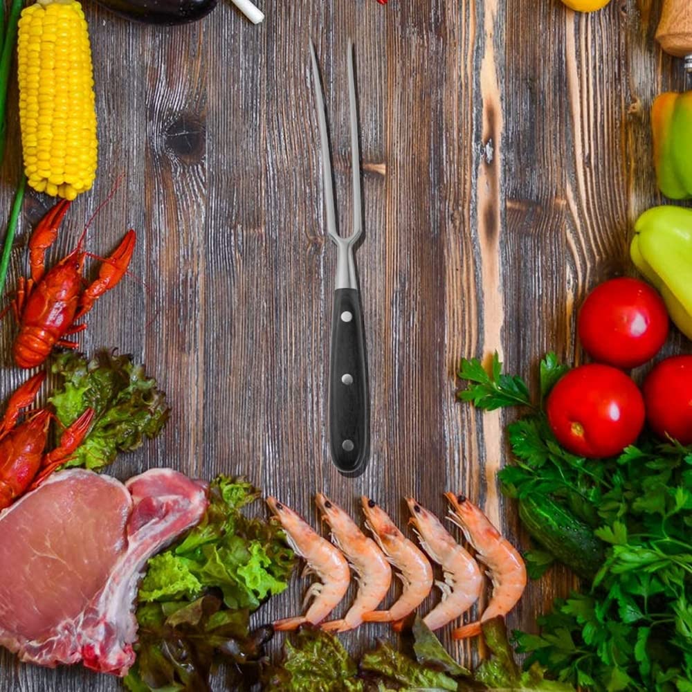Grillzubehör, Tranchiergabel, Grillgabel, Edelstahl, Fleischbräter, Serviergabel, Holzgriff, for Campingküche, 30 cm, Rot(Black)