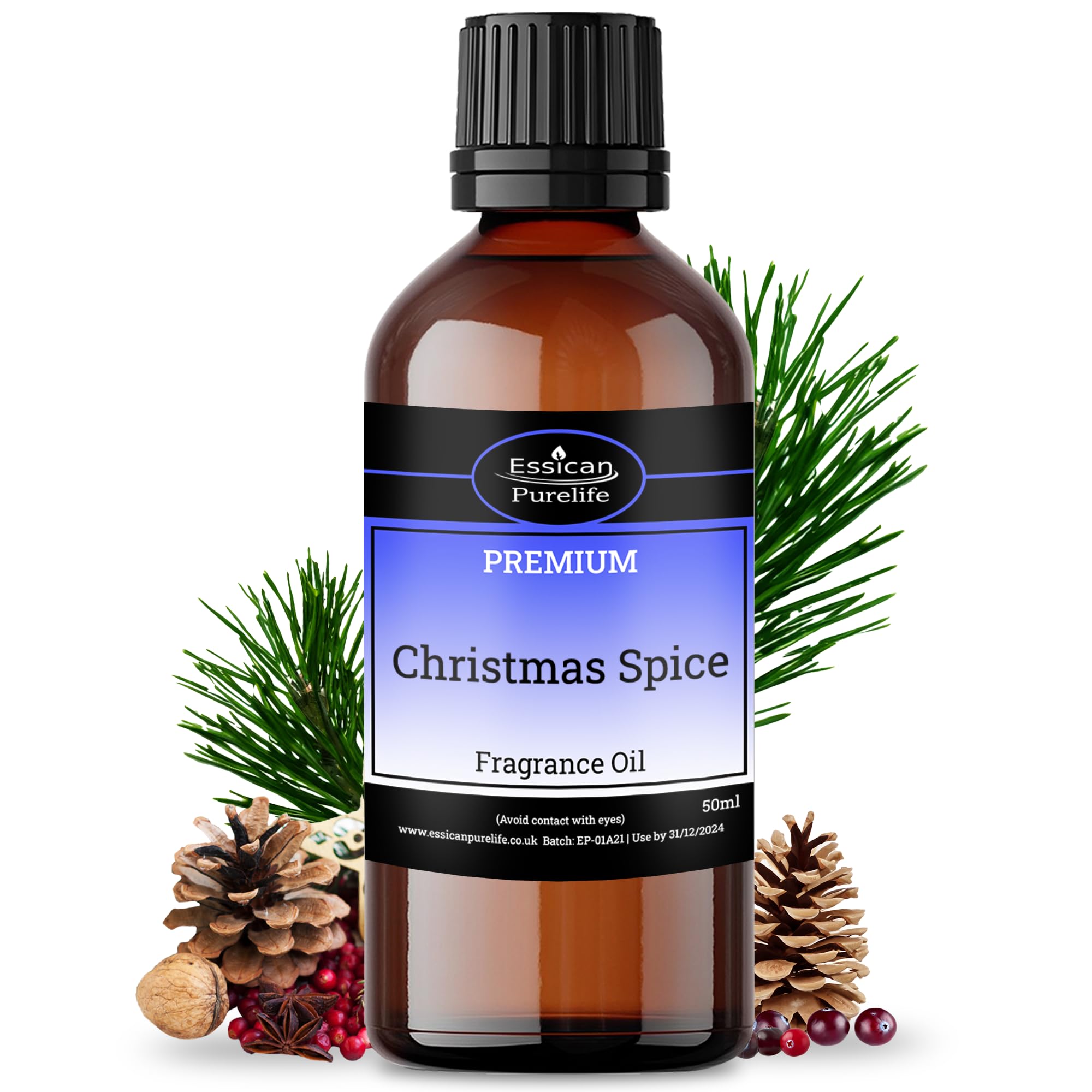 Christmas Spice Fragrance Oil, Christmas Oils for Diffuser, Perfect for Soap, Candle Making, Wax Melts & Diffuser - Great for use in Bath Bombs, Perfume Oil, Christmas Scent - Vegan & UK Made - 50ml
