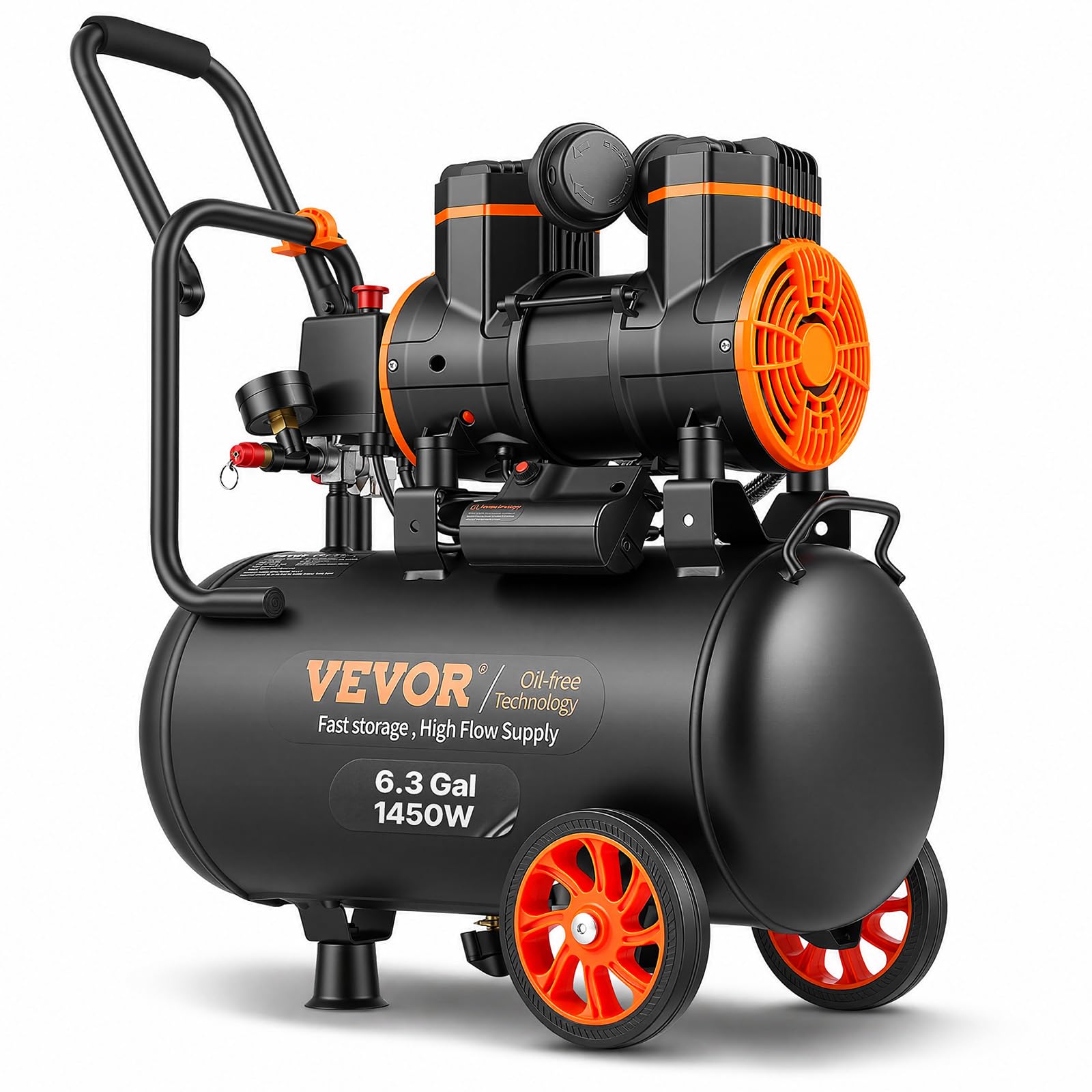VEVOR 6.3 Gallon 2 HP Air Compressor, Max 116PSI, Oil Free Compressor Tank