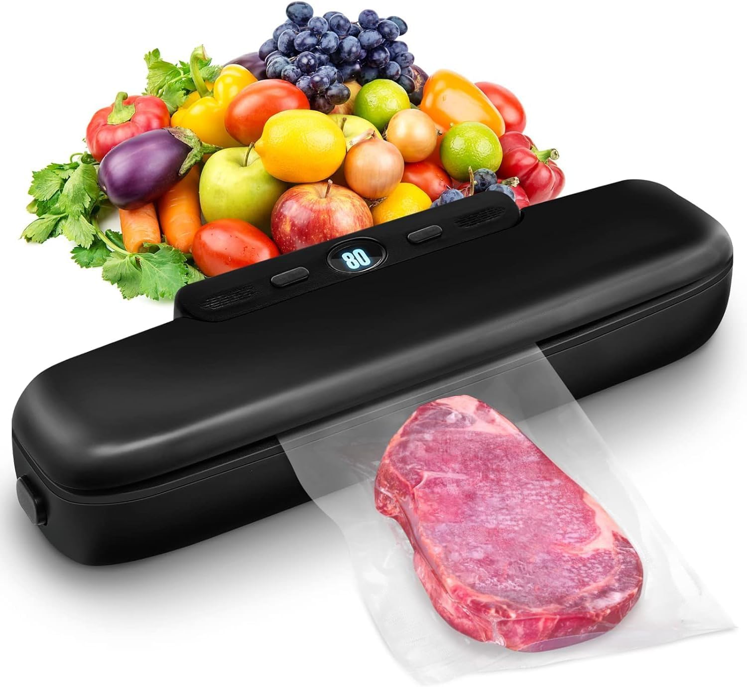 MeteMake Sottovuoto automatico per alimenti, sigillatura sottovuoto one-touch per la conservazione di alimenti secchi e umidi, macchina sottovuoto compatta (Nero puro)