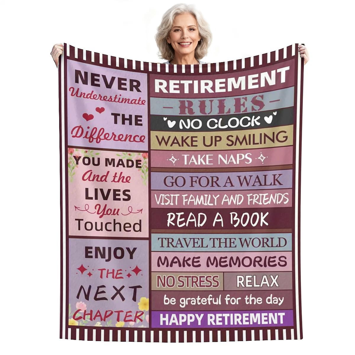 Retirement Gifts for Women Blanket – Soft Flannel Throw with Heartfelt Letter Print, Farewell and Appreciation Gift for Coworkers, Boss, Teacher, Friends, Cozy Birthday, 60x50 in