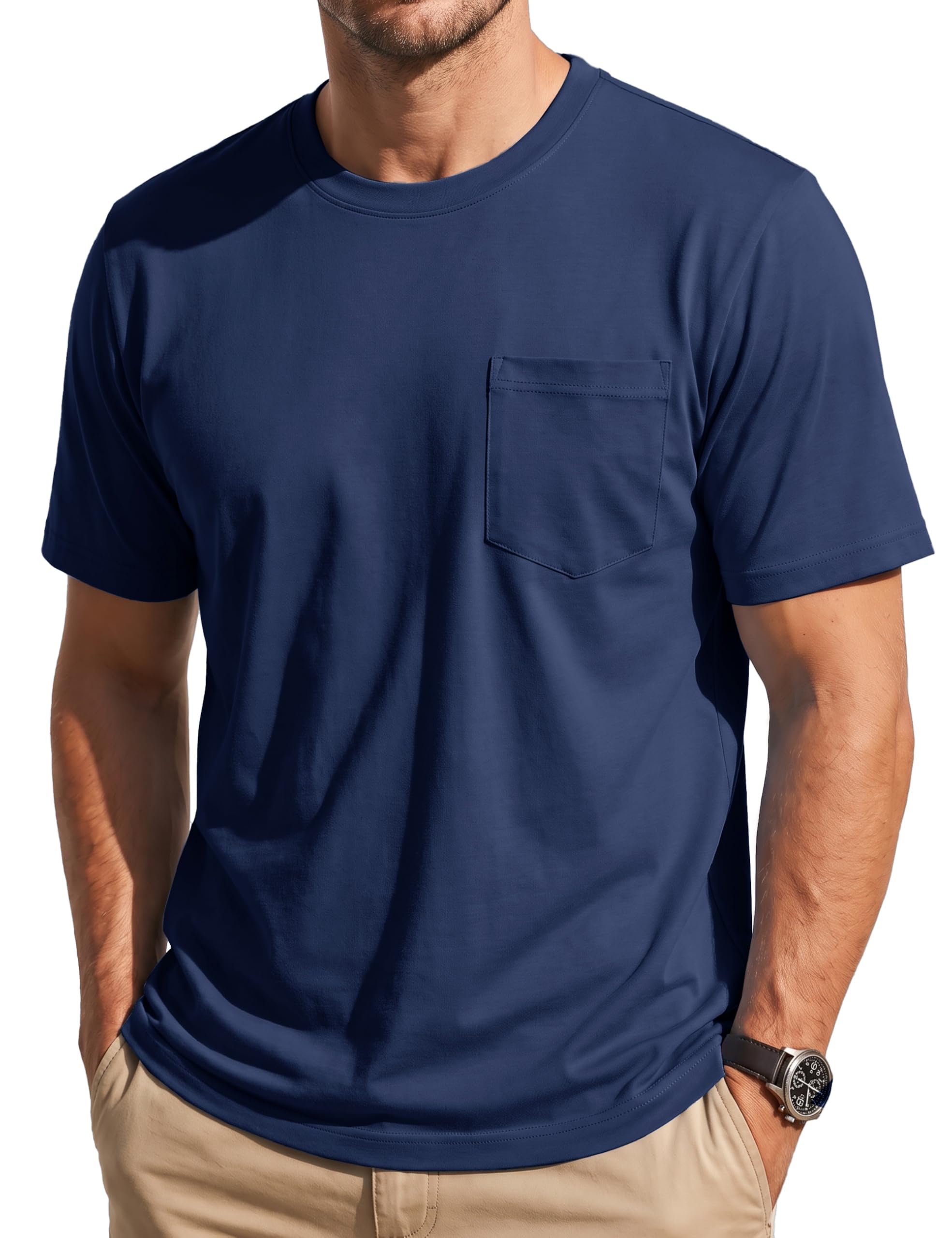 Men's Pocket T-Shirt Short Sleeve Cotton Casual Tee