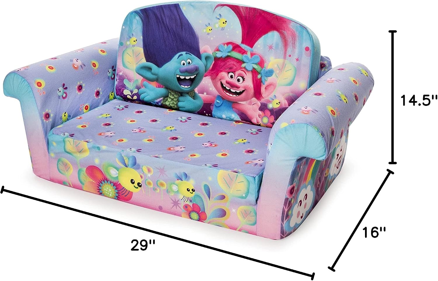 Marshmallow Furniture 2-in-1 Flip Open Couch Bed Sleeper Sofa Kid's Furniture for Ages 18 Months and Up, Trolls