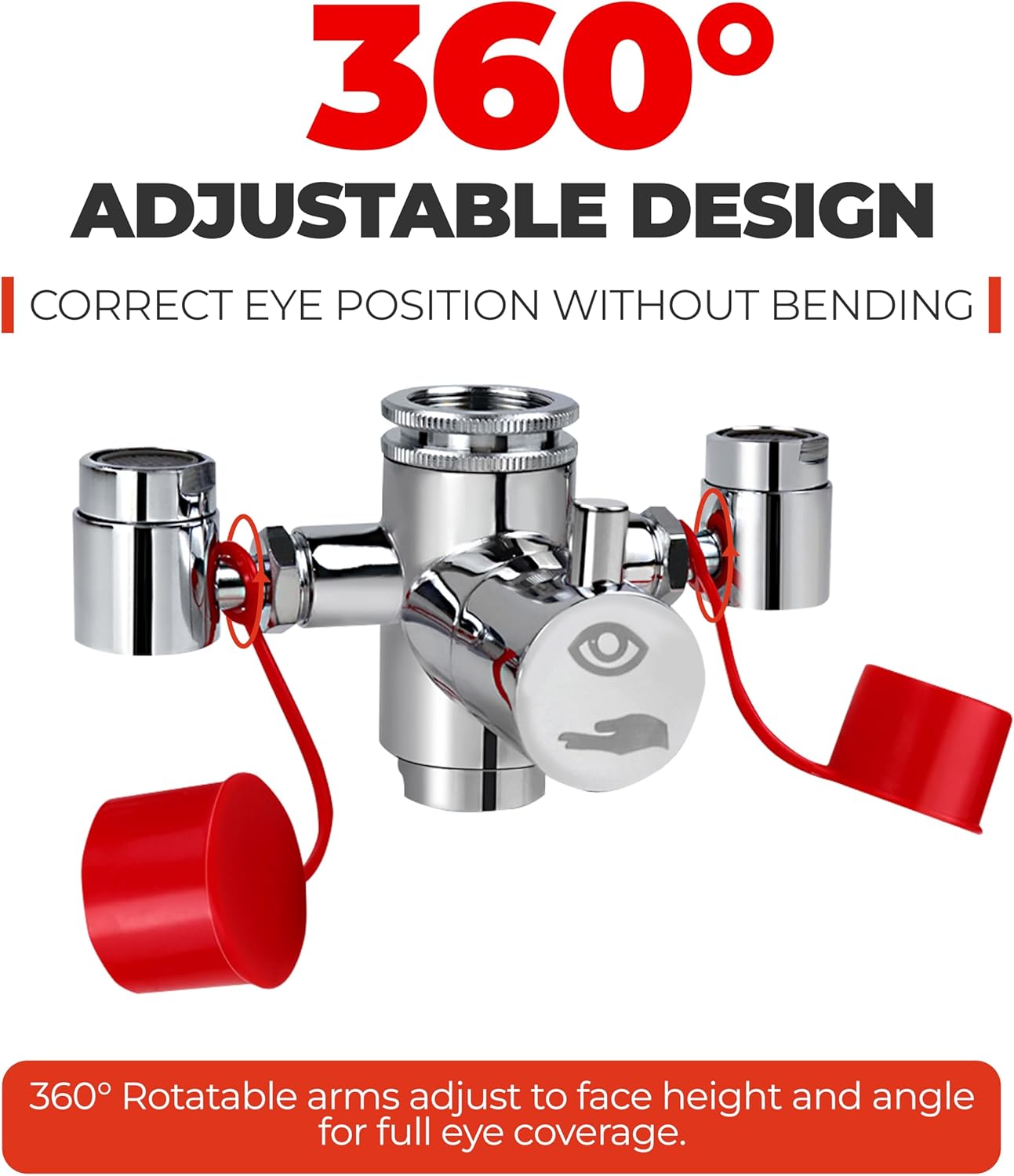 TidyFriend Emergency Eye Wash Station Faucet Mount - 360° Rotatable Compact Eyewash Station - Includes Tags, Safety Sign, 3 Adapters - 11.4 L/min High Flow for Lab,Hospital & Industrial Safety (Red)