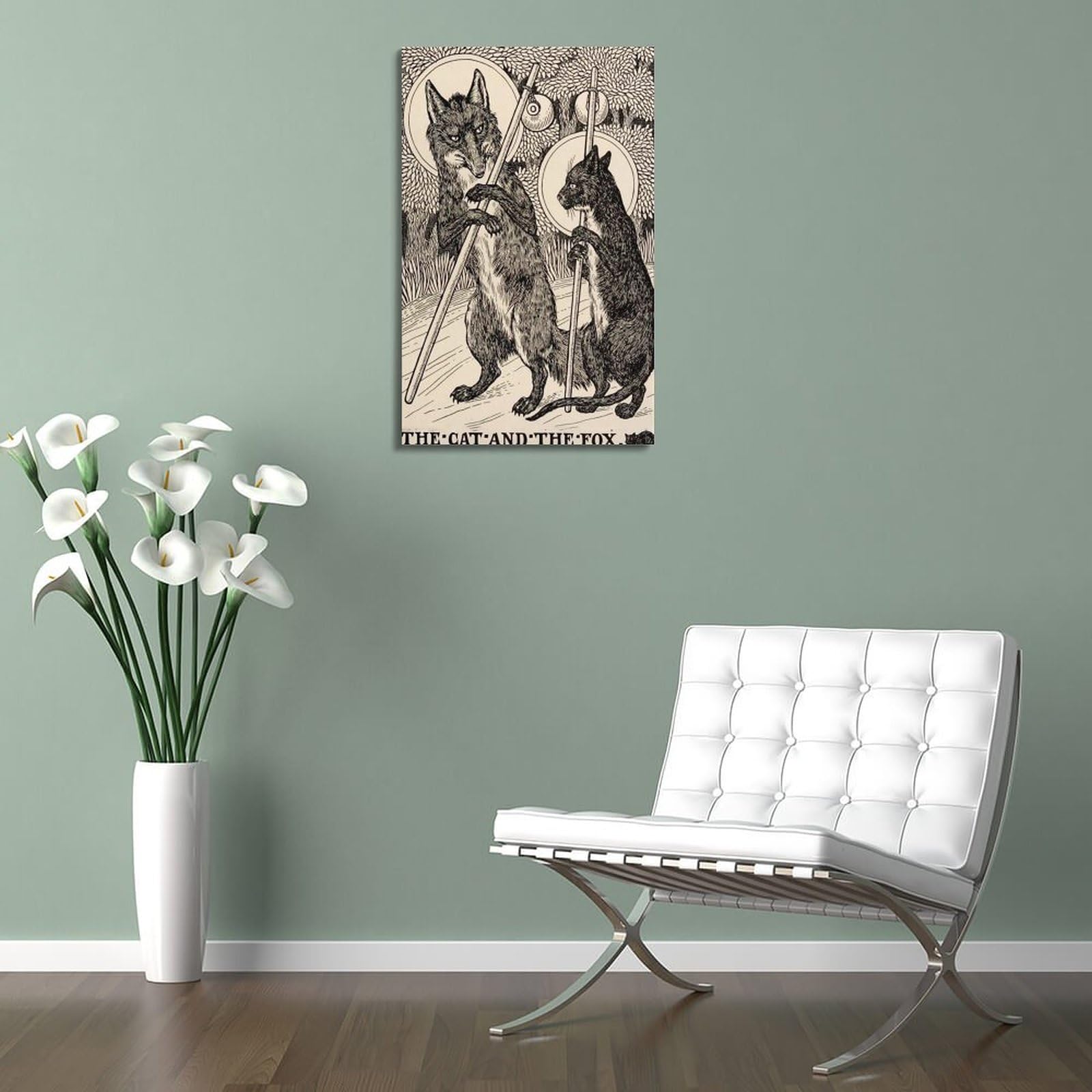 Poster Su Tela Con Volpe E Foresta, Stile Gotico Vintage, 30x40 Cm, Cornice Nera, Decorazione Da Parete Per Soggiorno E Camera Da Letto