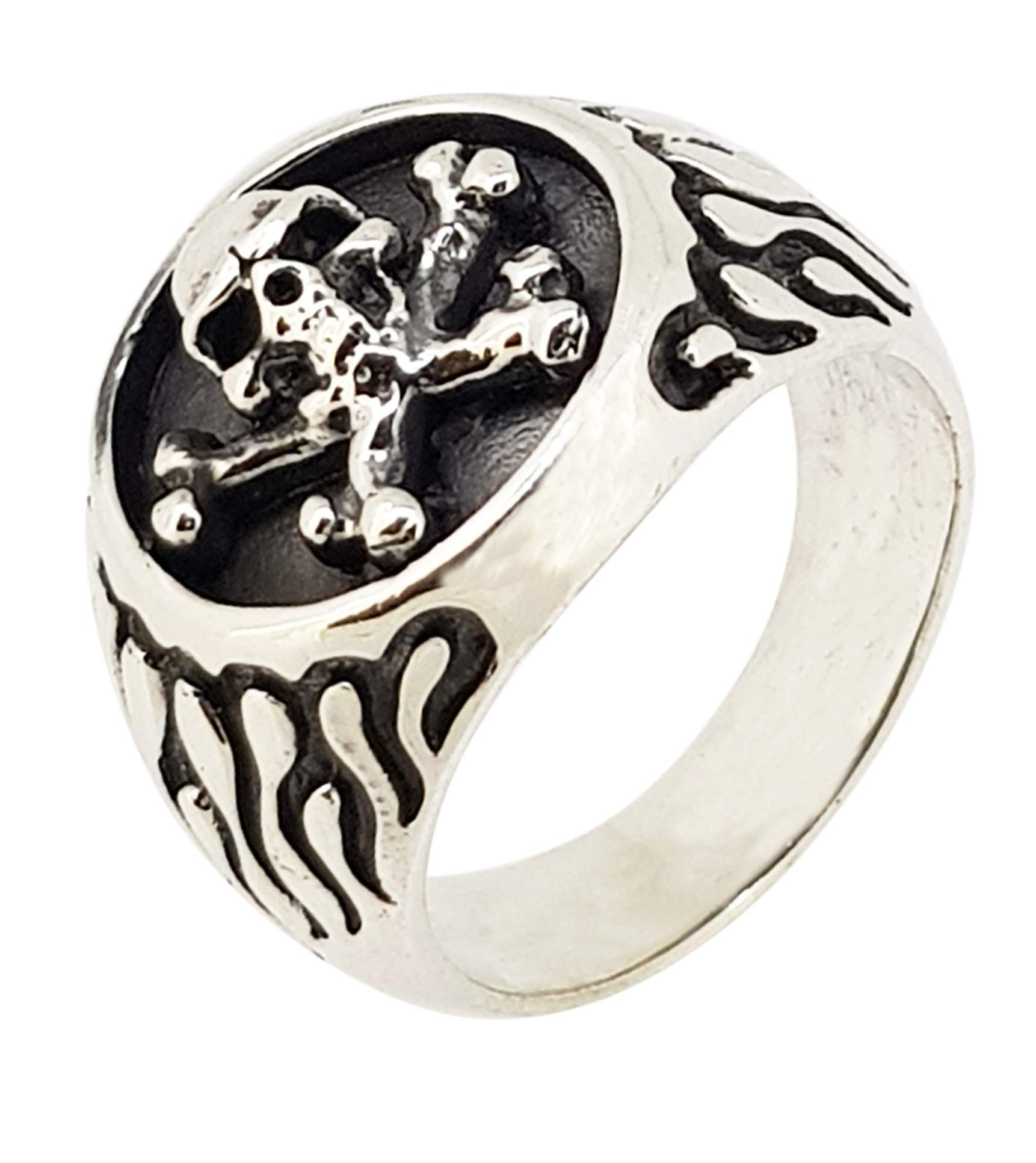 Treasure Bay Anillo de plata de ley 925 con diseño de calavera y huesos cruzados para hombre