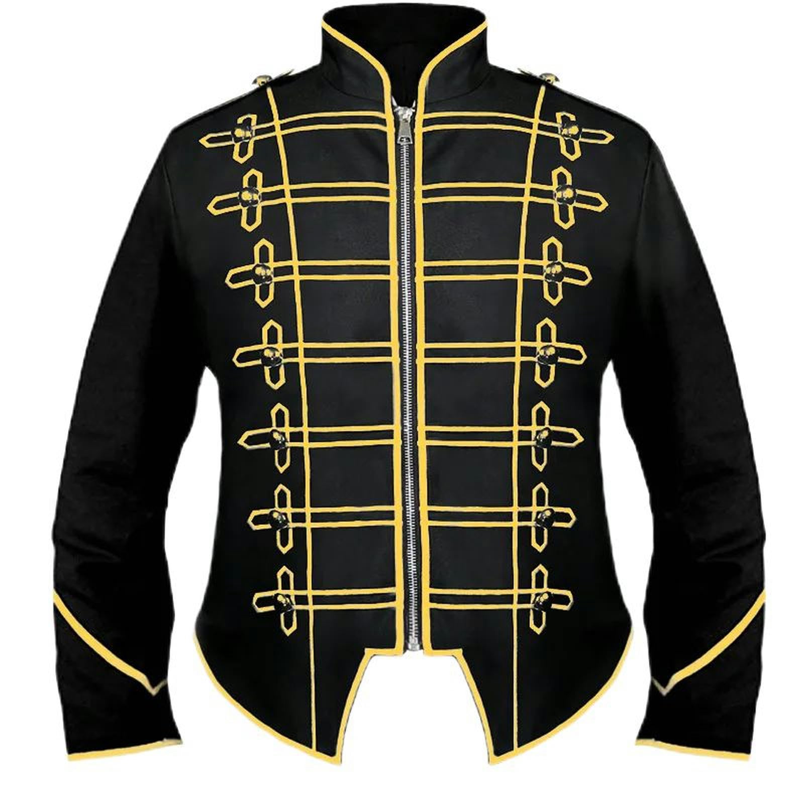 Uomo Steampunk Ussaro Marching Band Militare Batterista Parata Medievale Rinascimentale Giacca Vintage Cappotto Costume Smoking-Nero Bianco-S