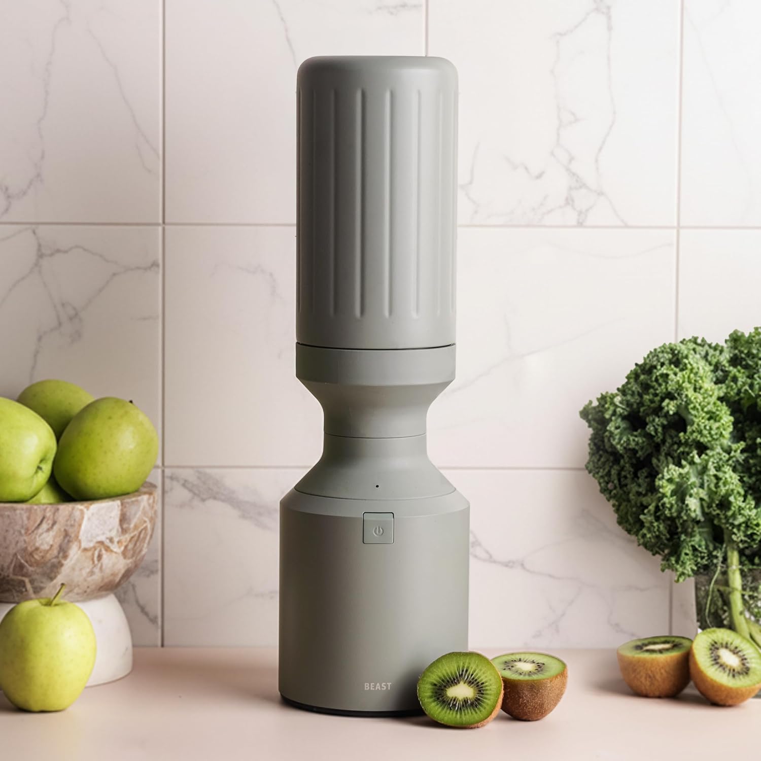 Beast Mega 1200 Stainless Steel | Premium Countertop Blender | Smoothies, Shakes, Sauces, Dips | Lg Servings | Blends Ice + Frozen Fruit | Double-Wall Insulation | Extra Vessels | 1200W (Sage)