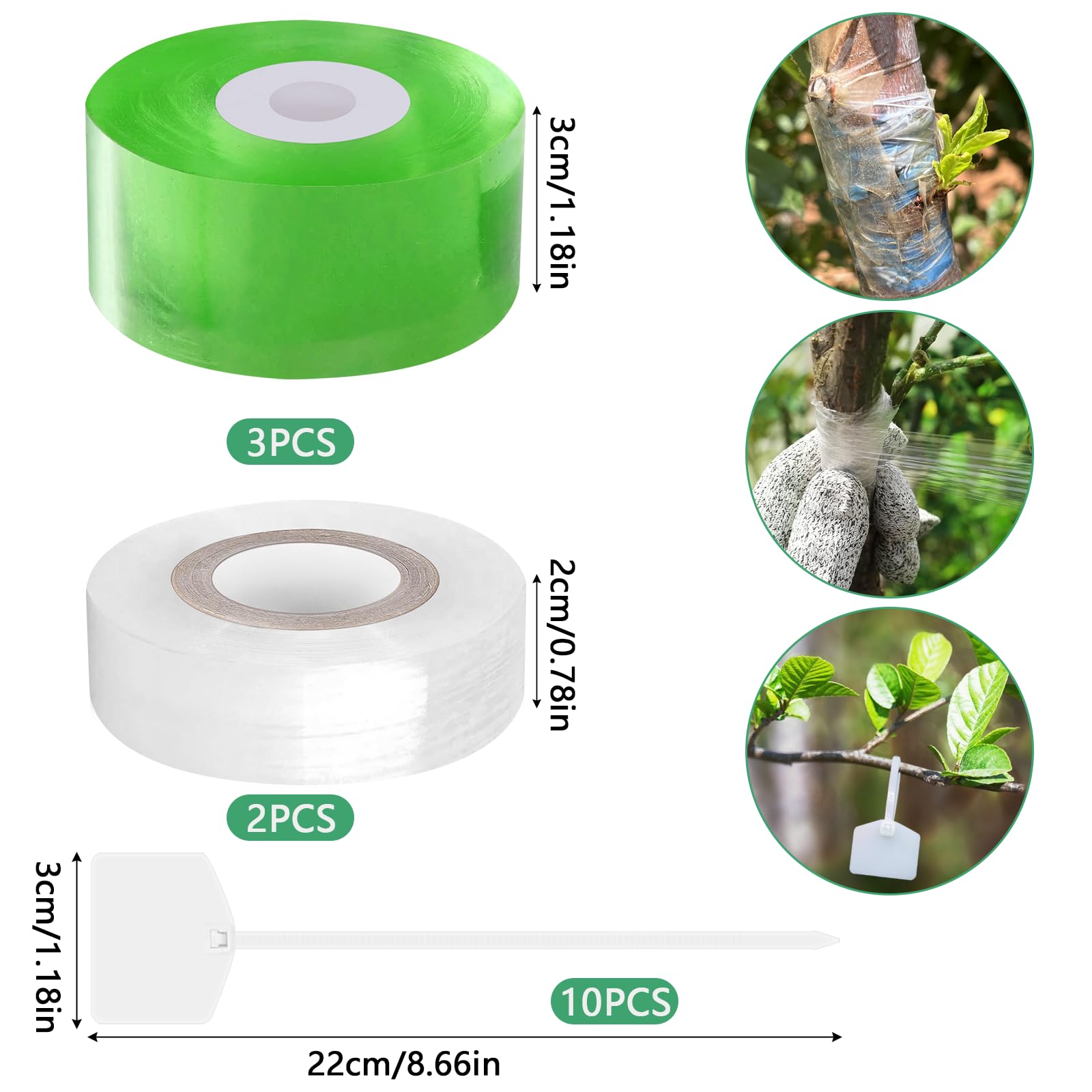 Cinta de Injerto 5Pcs Cinta para Injertar Cinta de Injerto Estirable y Transparente con 10Pcs Ataduras para Injertos de Árboles Frutales y Reparación de Ramas en Viveros y Jardines