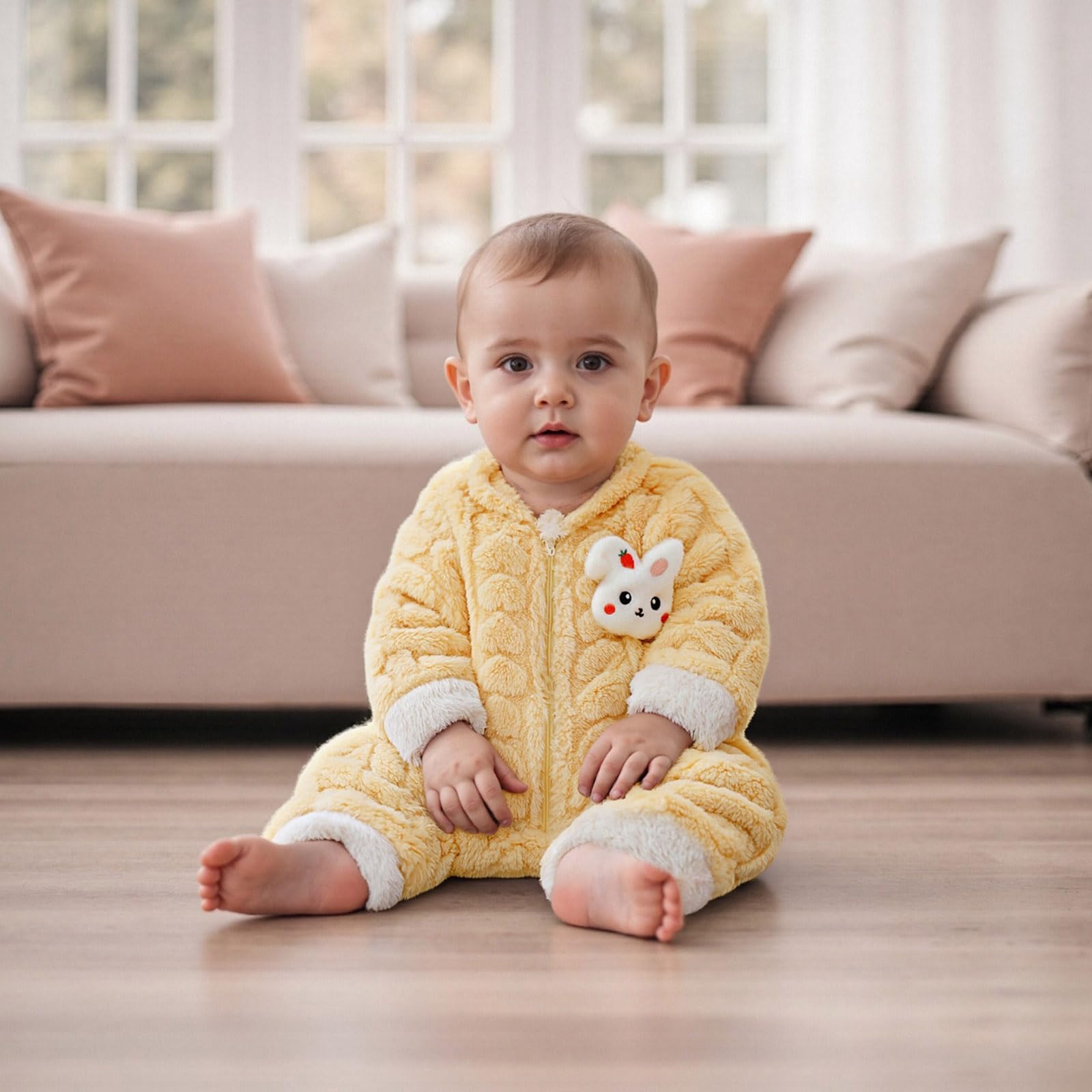 Baby Schneeanzüge Mädchen Winter Overall Outfit Langarm Manrel mit Kapuze 3D Kaninchen Warm Outfits Kleinkinder Fleece Kleidung mit Reißverschluss