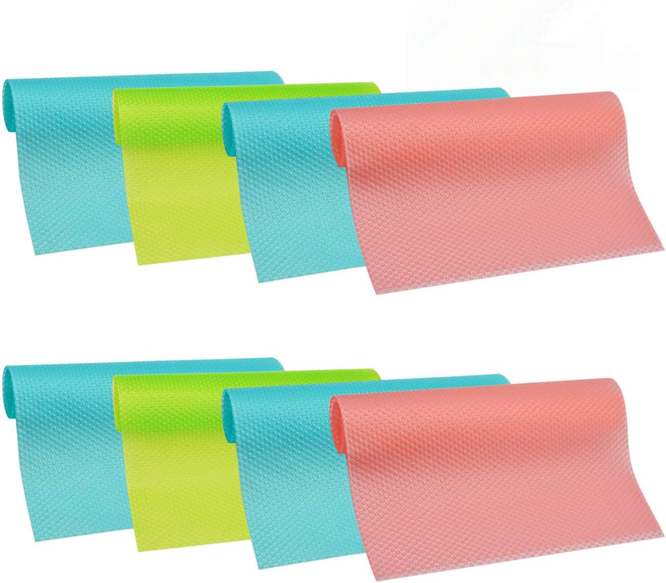 HityTech 8 Pcs Refrigerator Mats, Plastic Non Self-Adhesive EVA Shelf Liners Refrigerator Liners Fridge Mats Drawer Table Placemats Pink Green Blue(12"X18")
