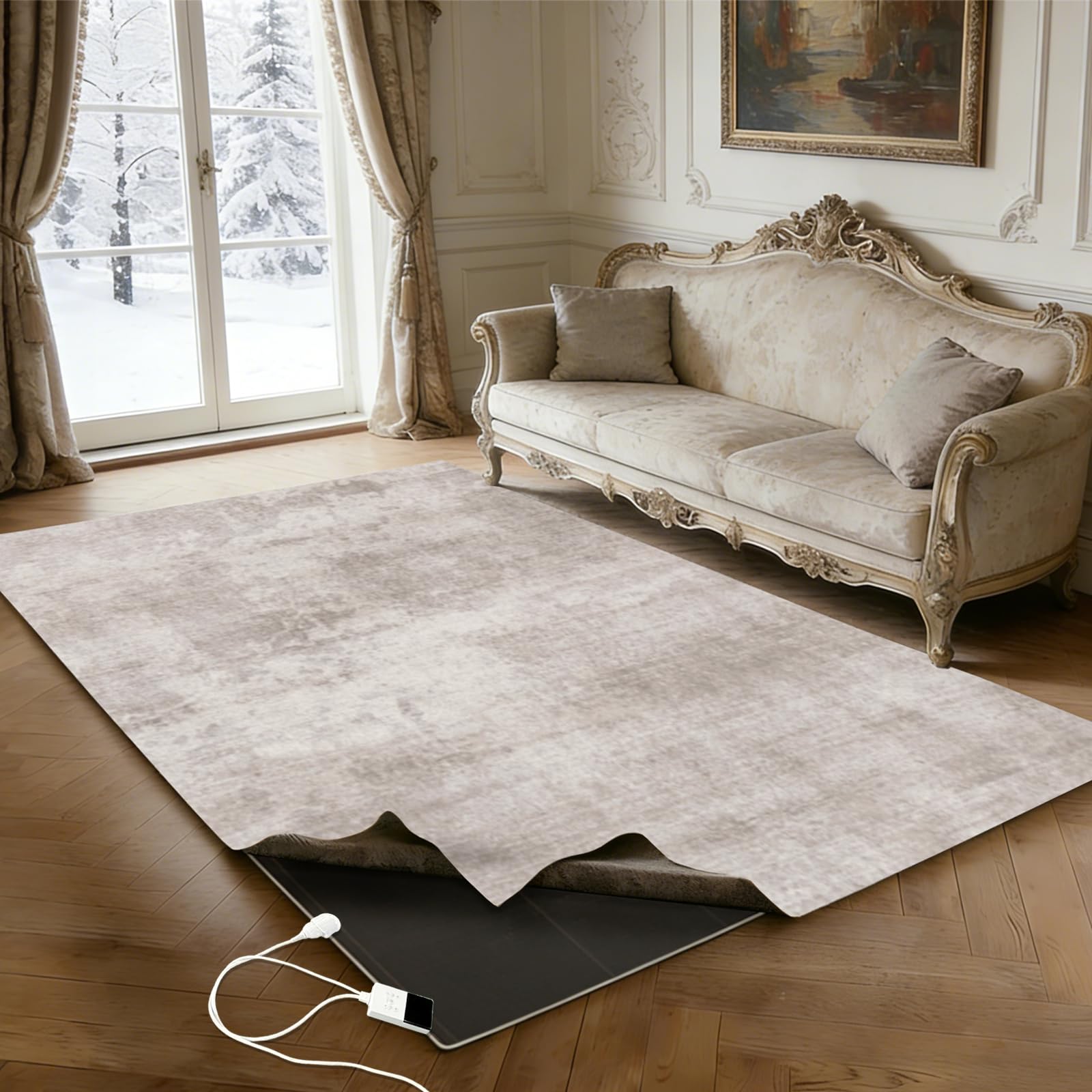 Washable Heated Rug Electric Heating Carpet, Detachable Plush Surface Area Rug Heater with Fast Warming for Office Living Room Dining Room 120V 1100W 4.6x6.6Ft WS