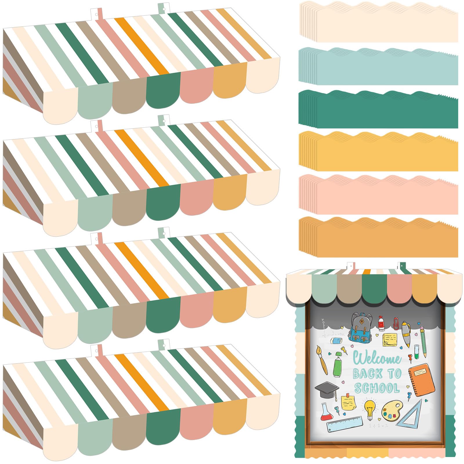 TaoBary 4 Pcs Circus 3D Awning Decorations and 59 ft Bulletin Board Border Trim for Classroom Back to School Supplies Carnival Circus Party Favors