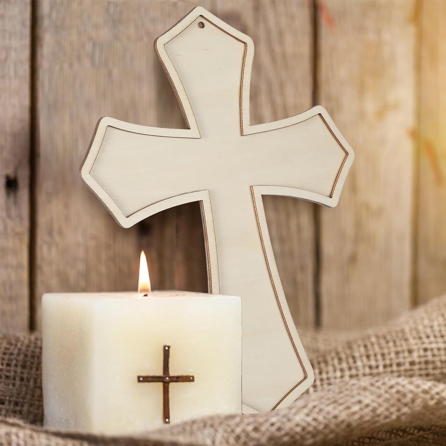 Beeveer 24 Pcs Unfinished Wooden Crosses for Crafts 8.9 x 6.5 Inch Unpainted Large Blank Wooden Layered Cross for Sunday Crafts DIY Church Home Wall Decoration with String (Sharp)