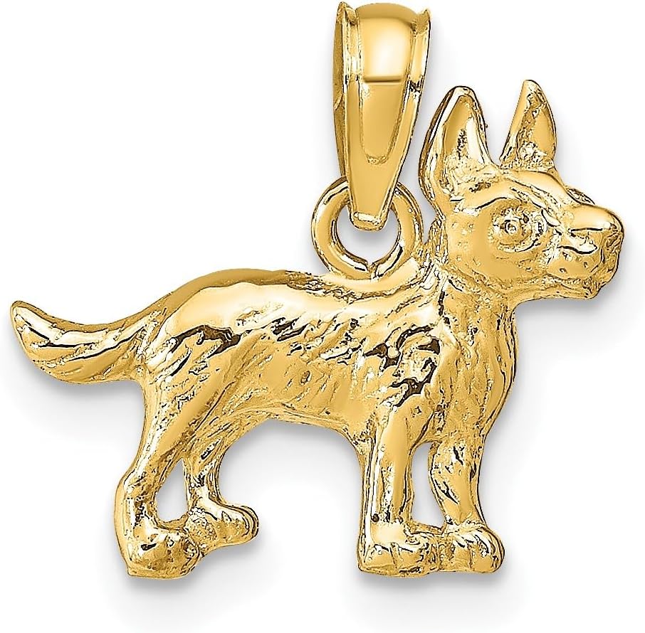 14k Yellow Gold German Shepherd Dog Pendant for Women or Unisex Wear, Detailed Canine Charm Symbolizing Loyalty and Protection, Fine Animal Jewelry, Pet Memorial Keepsake, Real Gold Necklace