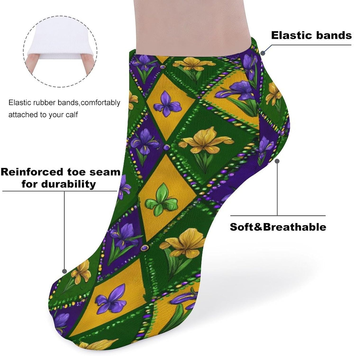 Mardi And Gras Fleur-De-Lis Socks for Men Women 5 Pairs Ankle Socks