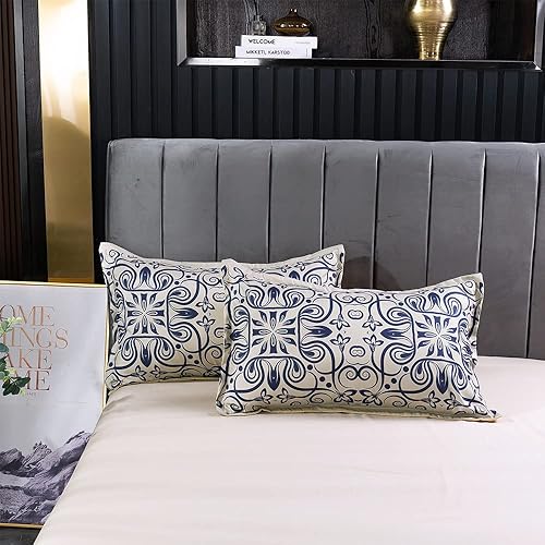 Miniatura 6 de Juego de funda de edredón bohemio tamaño King, juego de funda de edredón de damasco retro de 3 piezas, estilo lujoso, estampado de cachemira de