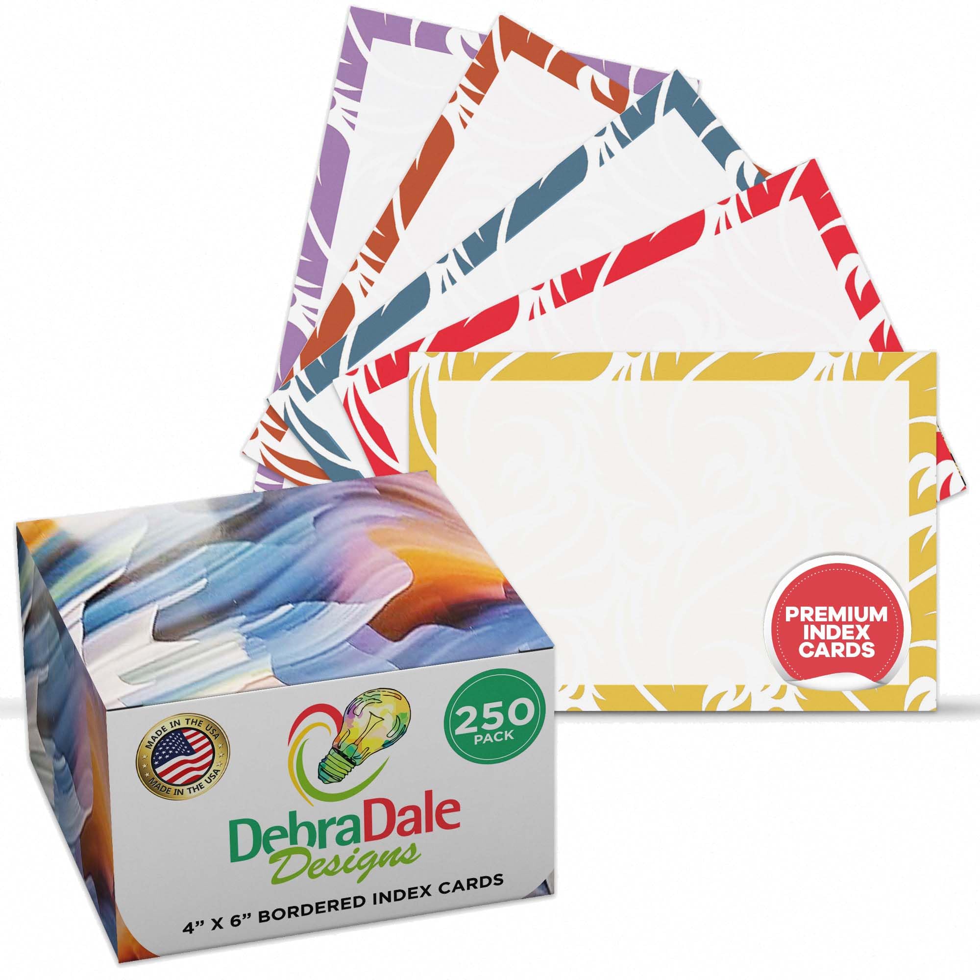 Debra Dale Designs Paisley Border 250-Pack 4"x6" Unruled Index Cards - Premium 140# Cardstock - Made in USA