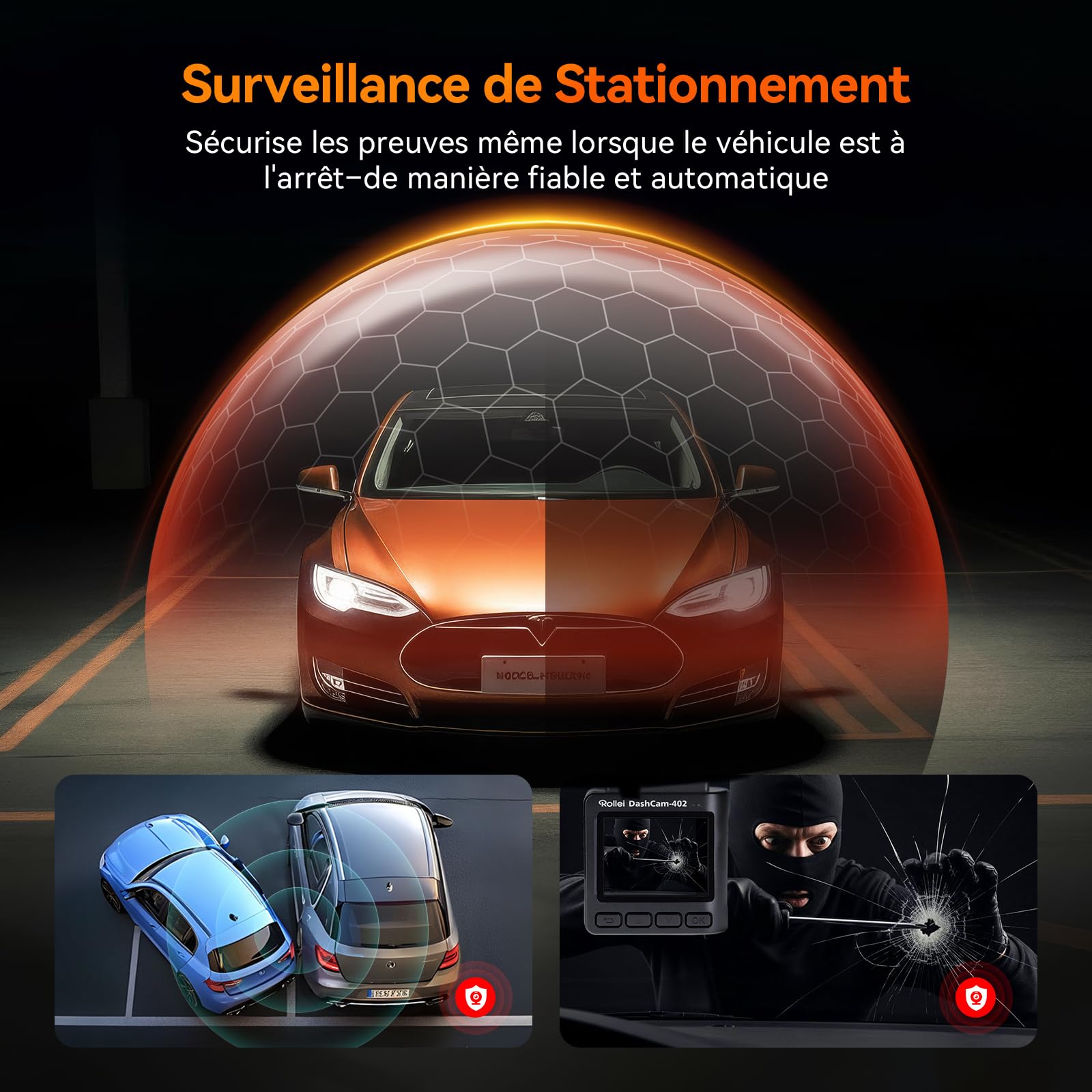 Dashcam Voiture, Rollei Dash Cam Voiture Avant 402 avec G-Capteur Enregistrement en Boucle Caméra Embarquée Voiture avec Mode Stationnement HD 1080P Résolution Grand angle 130° Dashcam-Dash-Cam-Caméra