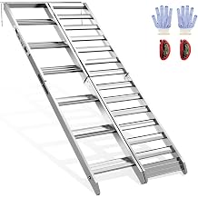 VNN Aluminum Motorcycle Ramp with Walking Step - 82" Foldable Ramp for Pickup Trucks, 4-Fold Dirt Bike Ramp for E-Bikes, 1100 LBS Capacity, Portable Loading Equipment, Slivery, 1PC