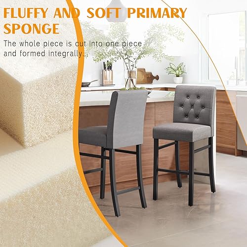 Miniatura 7 de Juego de 4 taburetes de bar de 30 pulgadas de altura de mostrador con respaldo de tela, taburetes de bar modernos con altura de asiento, taburetes