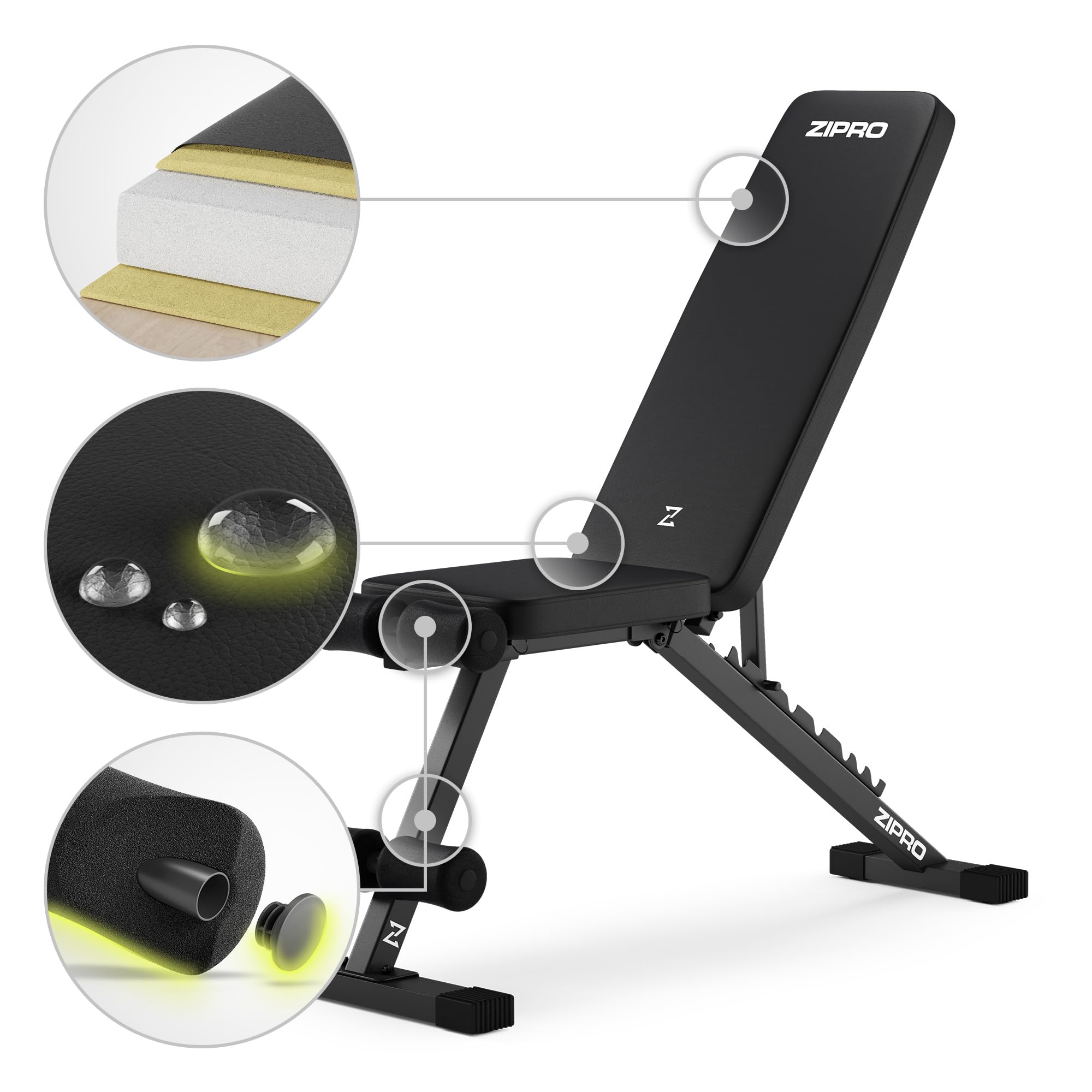 ZIPRO Panca Palestra Multifunzione Pesi Addominali Regolabile Fitness Schienale 7 Livelli Seduta Inclinabile Declinabile Robusta 300kg Banco Allenamento Domestico Casa Full Body - Stride Nero