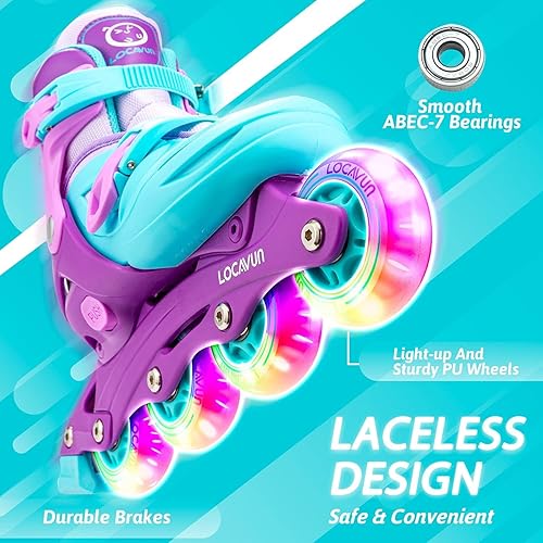 Miniatura 2 de LOCAVUN Patines en línea ajustables con luz para niños mejor protección patines de fitness para niñas y niños Azul -naranja, Naranja&amp;Azul,