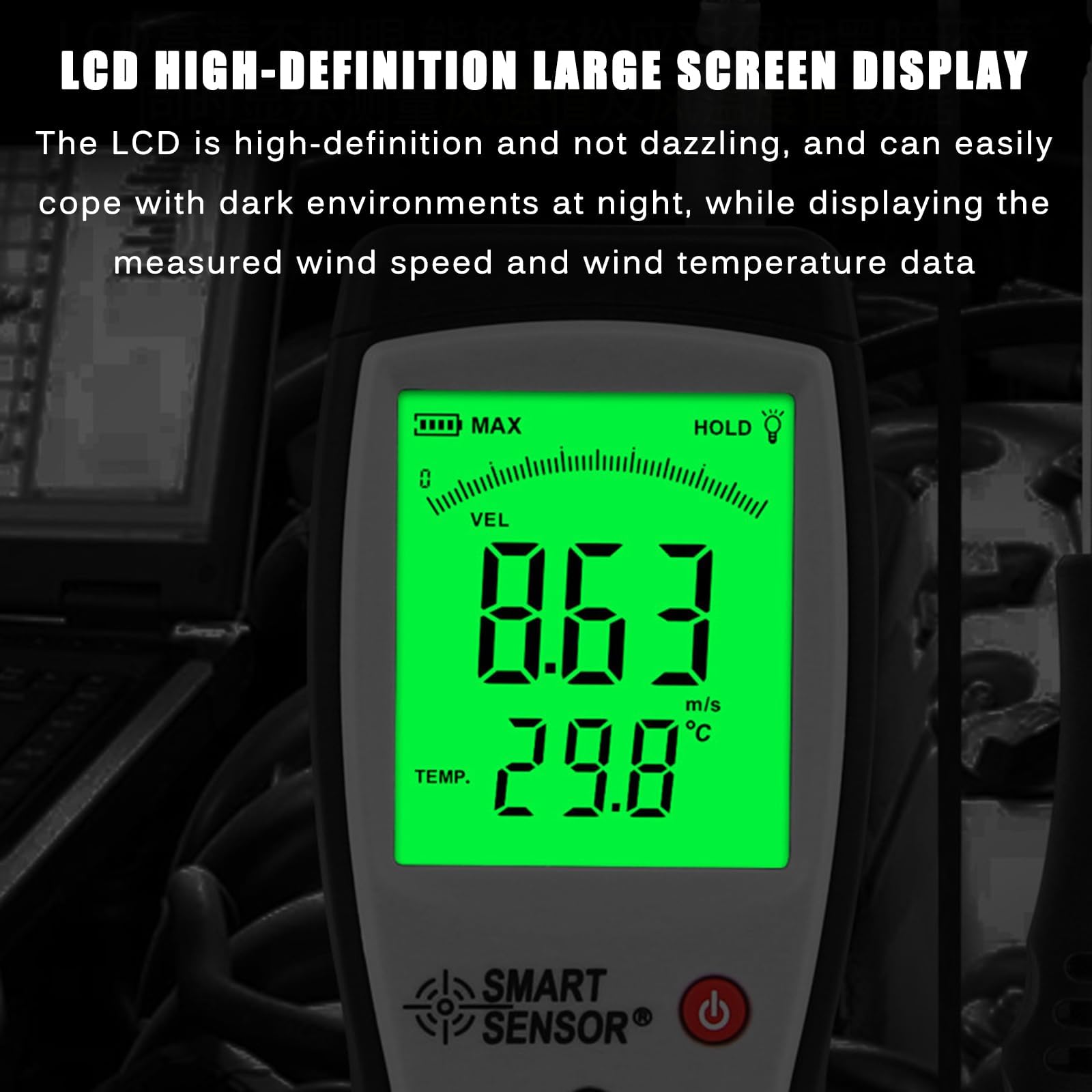 Anemómetro digital de mano, medidor de velocidad del flujo de aire, medidores de velocidad del viento, pantalla LCD grande, velocidad del viento 0~30 m/s, para campanas de flujo, salas limpias, veloci