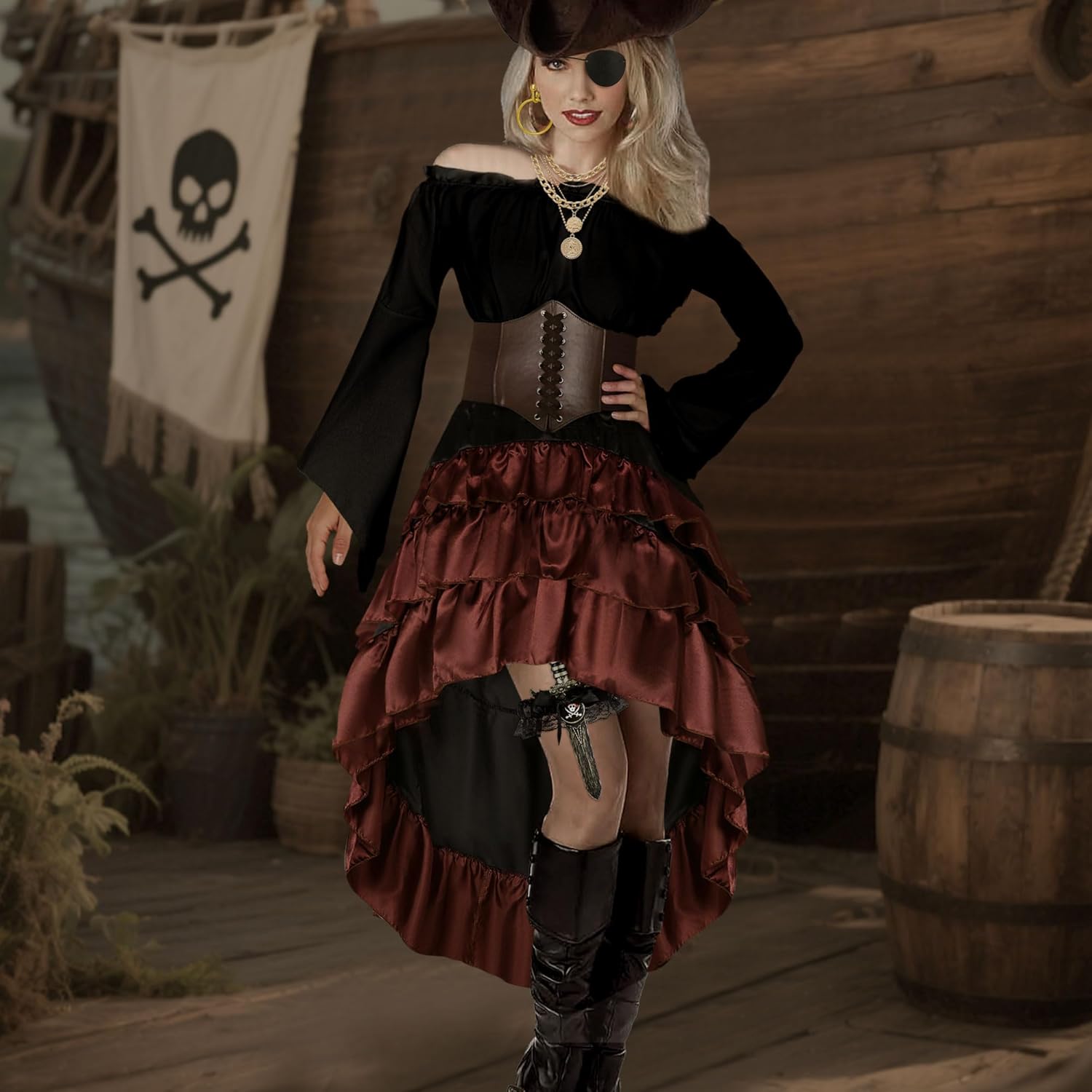 CICOCI Pirate Costume Women Outfits Renaissance Corset Steampunk Skirt Top Pirate Accessories Full Halloween Costume - Image 5