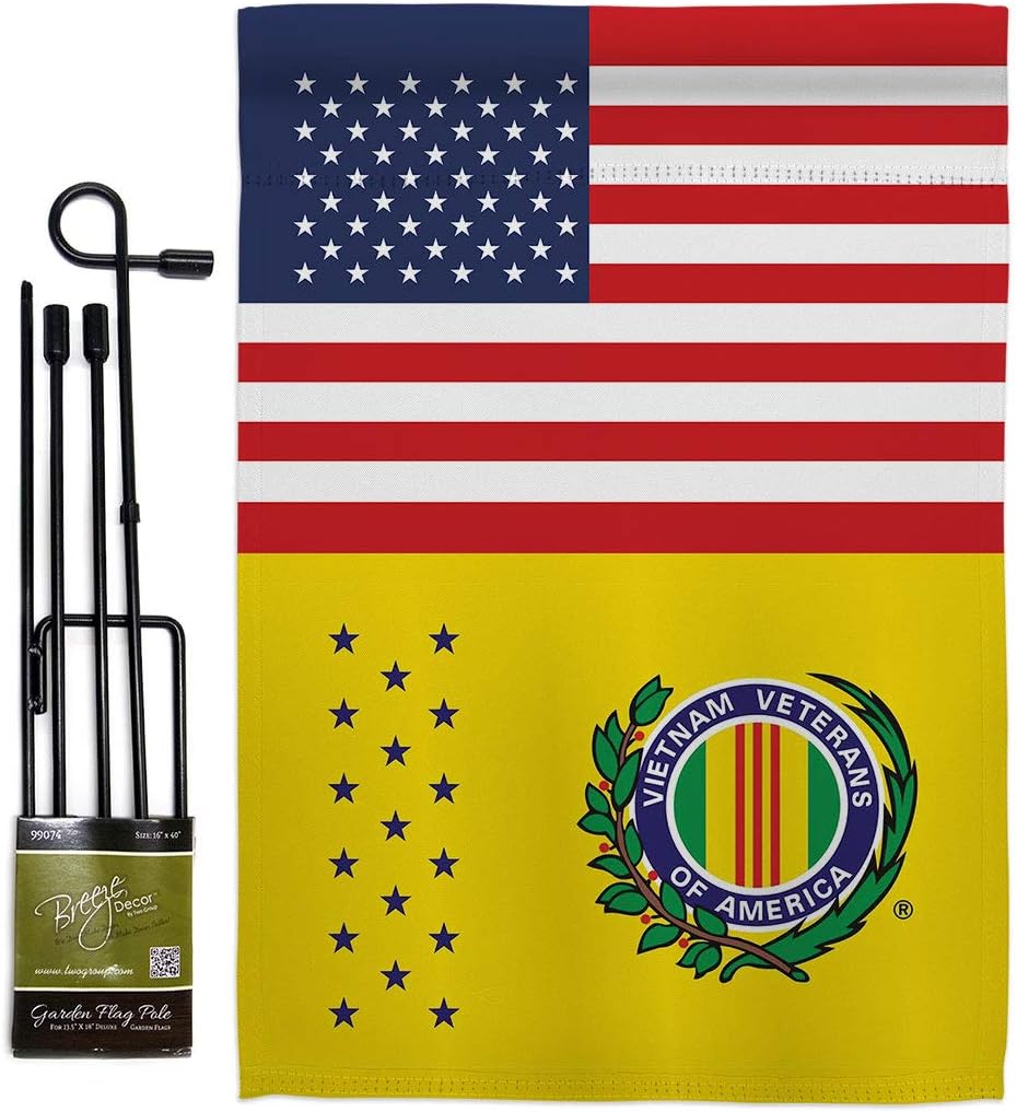 US Vietnam War Garden Flag Set with Stand Armed Forces Military Service All Branches Support Honor United State American Veteran Official Small Gift Yard House Banner Double-Sided 13 X 18.5