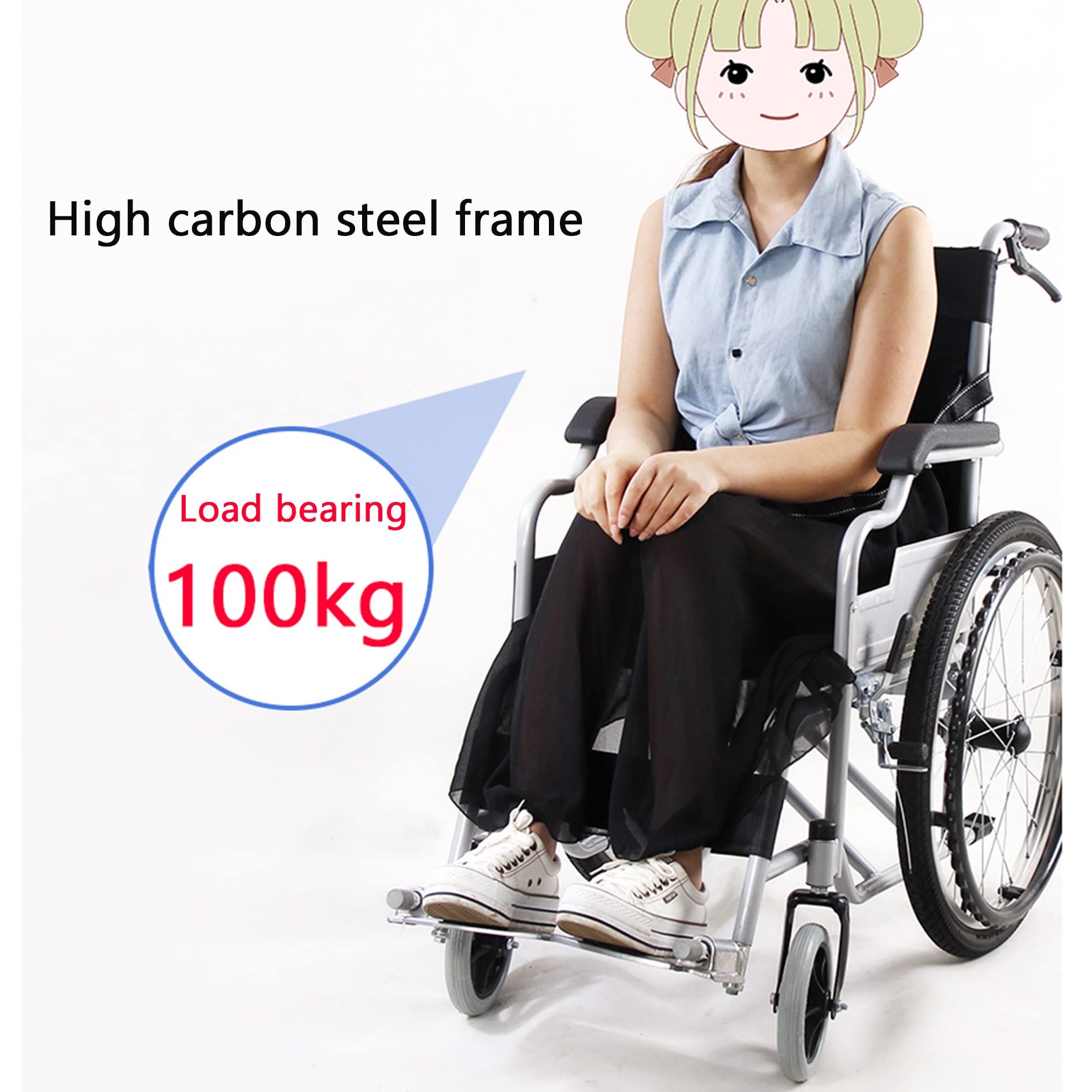Silla de Ruedas de Transporte Plegablera,Sillas de Ruedas Autopropulsables Plegables Fuertes para Adultos/Black