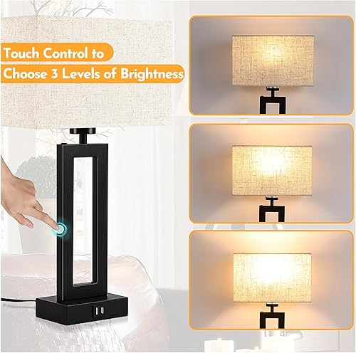 Miniatura 2 de Lámparas táctiles para dormitorio, juego de 2 lámparas de mesa de noche con USB C+A, 3 vías regulables, lámparas modernas de sala de estar para