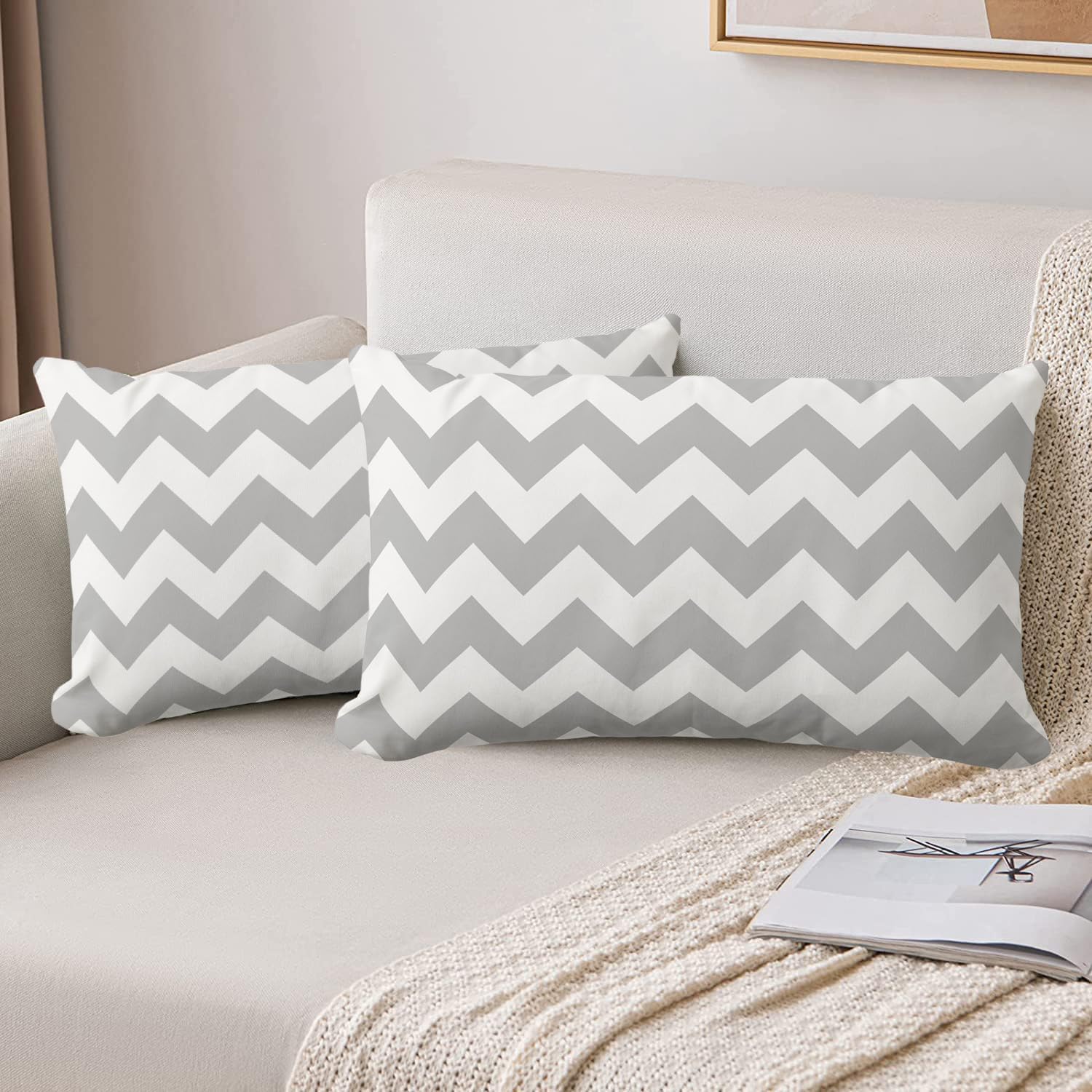 Gray and White Chevron Pillow Covers 20x30inch Modern Decorative Throw Pillow Covers Lumbar Cushion Case for Home Sofa Couch Decoration