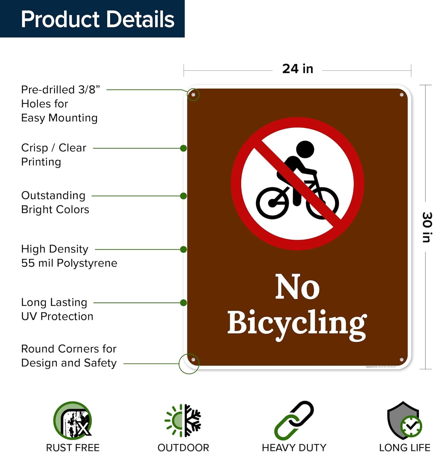 No Bicycling Sign, 24x30 Inches, 55 mil thick HDPS (high density polystyrene), Made in USA by My Sign Center