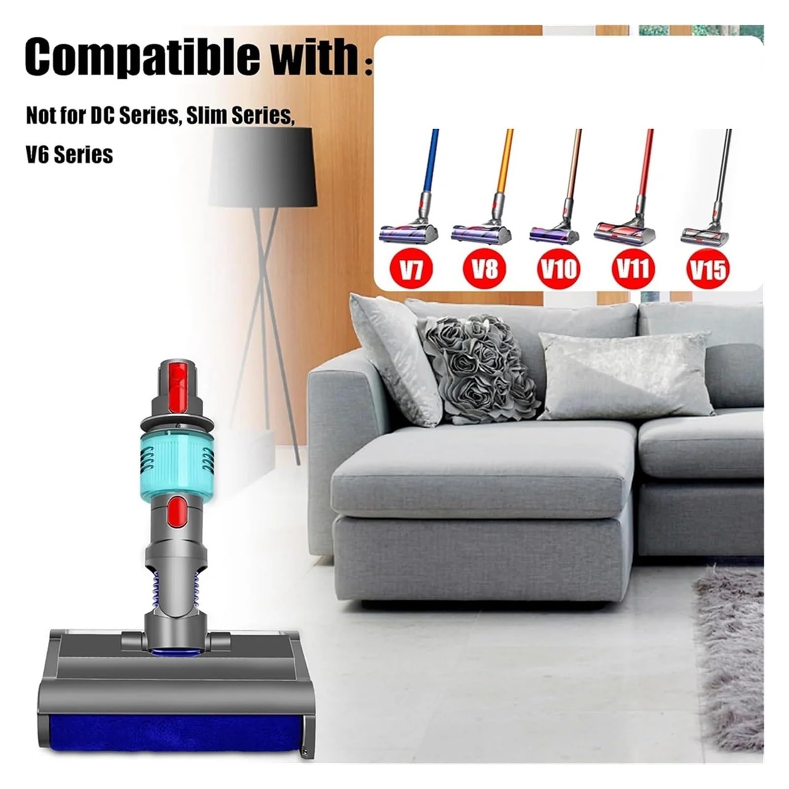 Cabezal De Fregona Eléctrica Húmedo Y Seco Con Cepillo De Lavado, Compatible Con Dyson, Cepillo Lateral De Luz Verde V7 V8 V10 V11 V15
