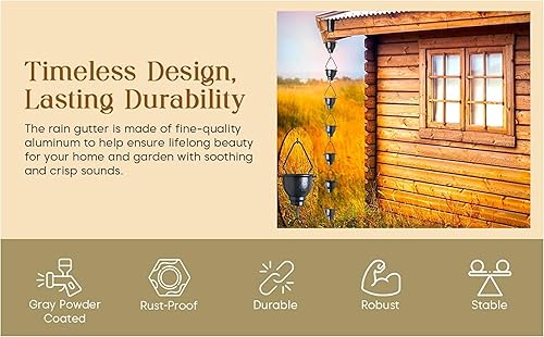 Miniatura 4 de THE ASCENT MEMORIAL Cadena de lluvia de aluminio de alta calidad para canalón, cadena de lluvia a prueba de óxido de larga duración con adaptador de