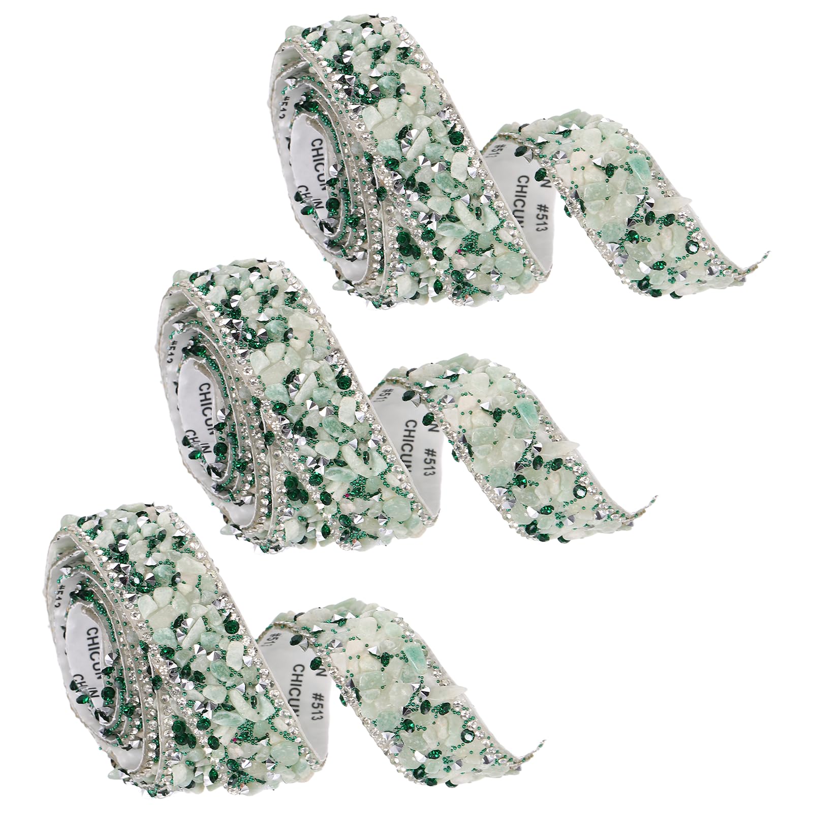 sourcing map 3 Rolls 1 Yard x 0.79" Crystal Rhinestone Ribbon, Self Adhesive Resin Crystal Trim Ribbon Strips, Sparkling Gemstone Trims for DIY Crafts, Clothes, Party Decoration, Dark Green