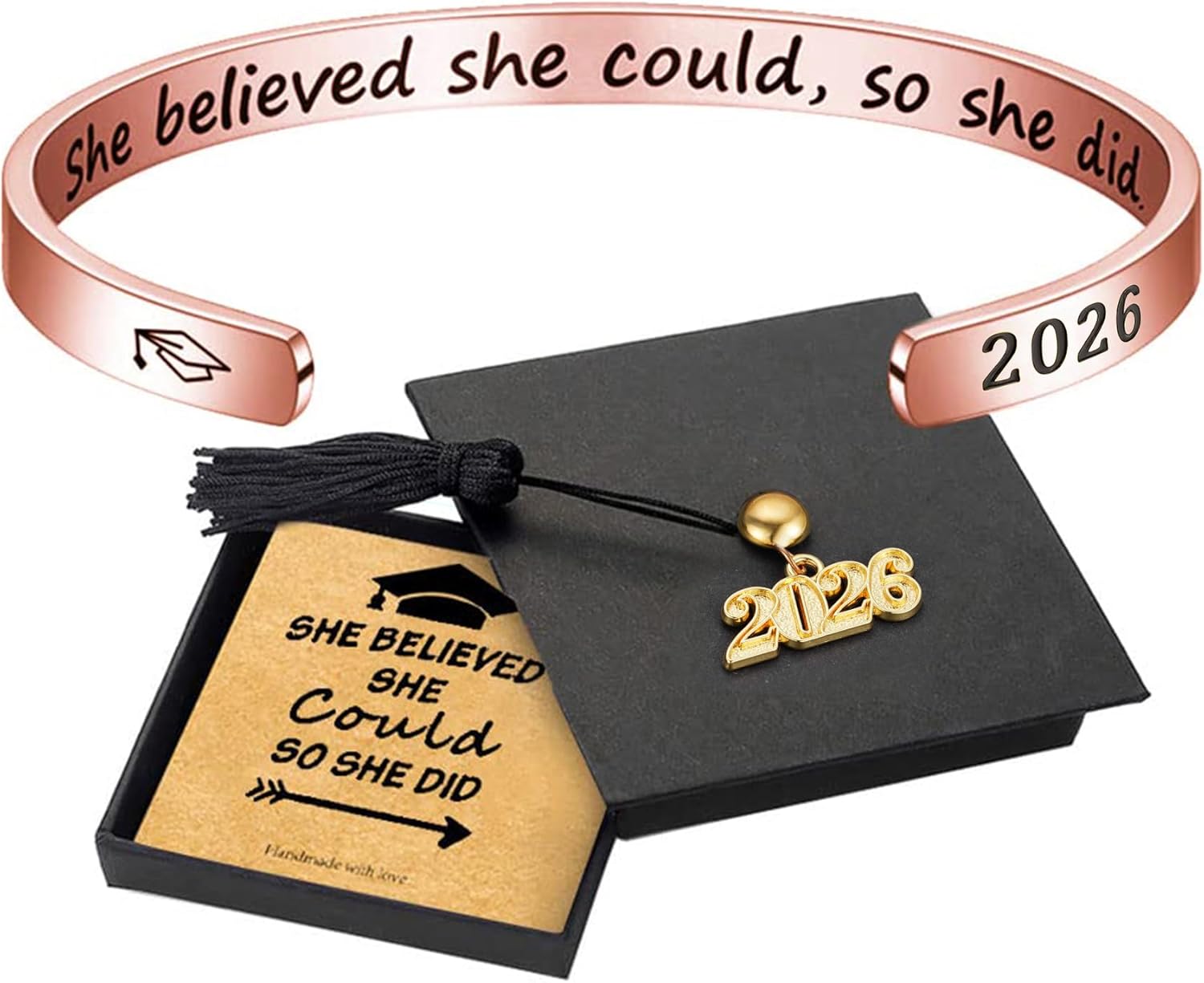 Turandoss Inspirational Graduation Bracelets - She Believed She Could Cuff Bracelet 2026 Graduation Gifts for Women Her