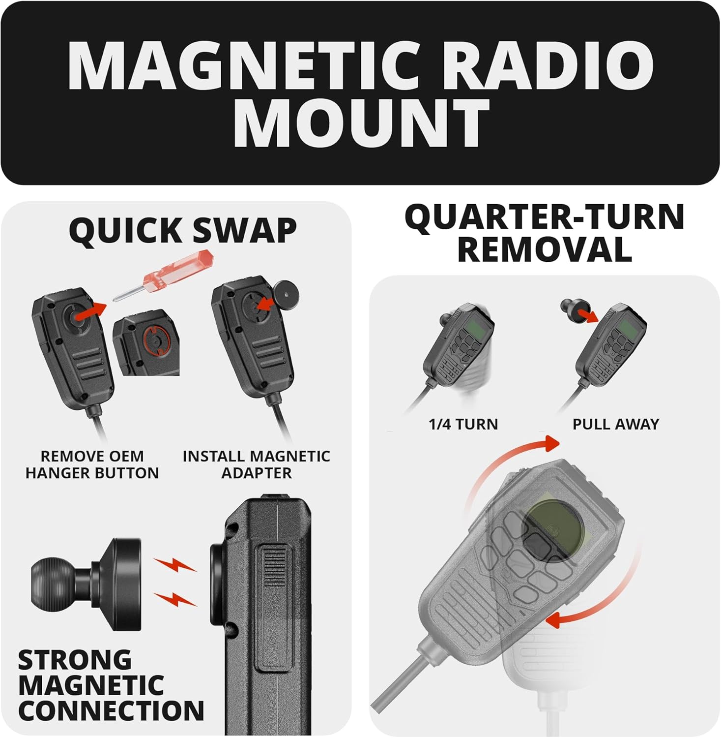 Tackform All Metal Dash Mount Magnetic CB Microphone Holder Compatible with 2024 – 2025 Jeep Wrangler JL, 4xe, & Gladiator JT | Carbon Fiber Arm | Compatible with Midland MXT275 and MXT575 | Black