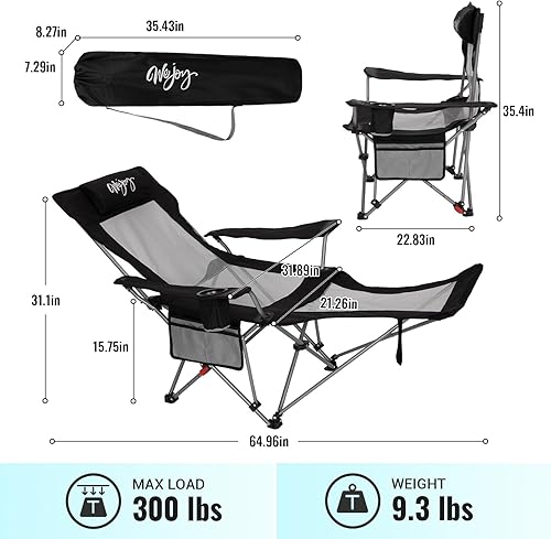 Miniatura 2 de #WEJOY Silla de camping reclinable 2 en 1 con reposapiés para adultos, silla plegable con respaldo ajustable, sillas de campamento ligeras, sillas