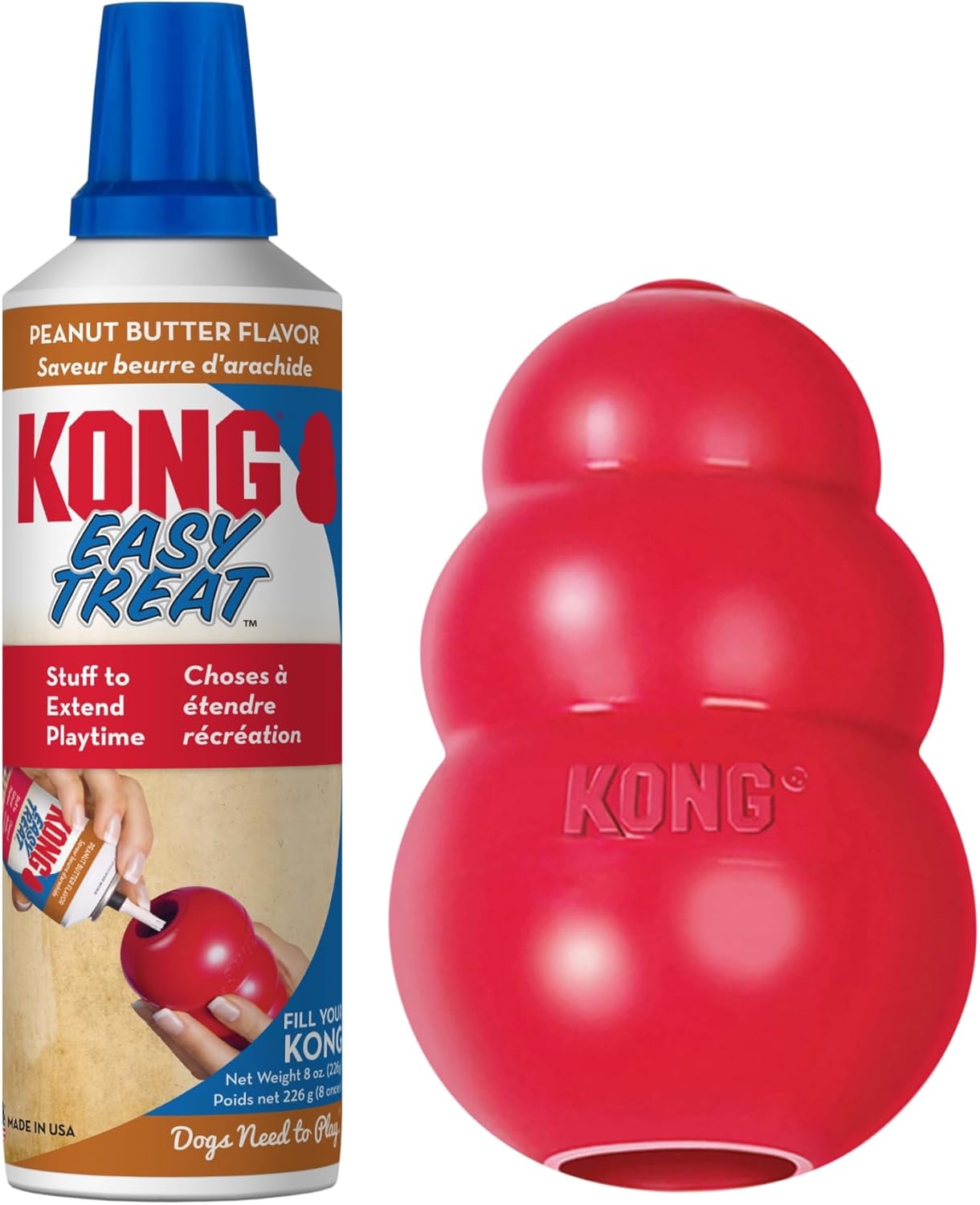 KONG Classic Stuffable Dog Toy & KONG Easy Treat Peanut Butter Spray - Fetch & Chew Toy for Dogs - With Dog Toy Filler Treat - For Hours of Fun & Enrichment - For XX-Large Dogs
