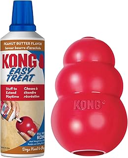 KONG Classic Stuffable Dog Toy & KONG Easy Treat Peanut Butter Spray - Fetch & Chew Toy for Dogs - With Dog Toy Filler Treat - For Hours of Fun & Enrichment - For Small Dogs