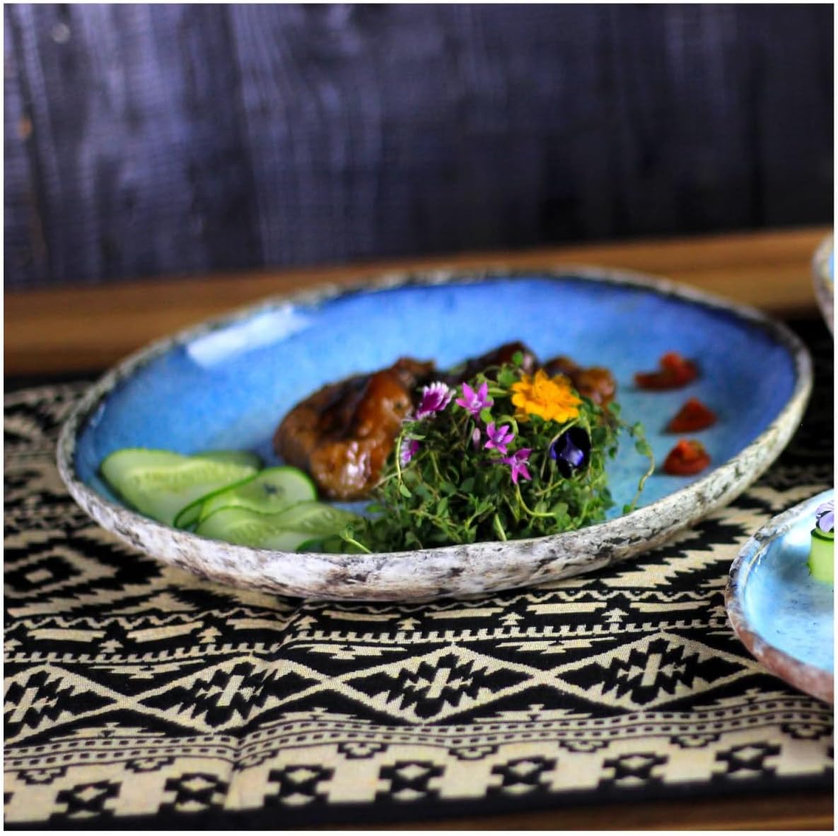 RoRo Rustic Coral Handmade Ceramic Stoneware Dinner Plates and Bowls, Reactive Blue Set of 2, Textured Finish (Coral, Dinner Plate) - Image 6