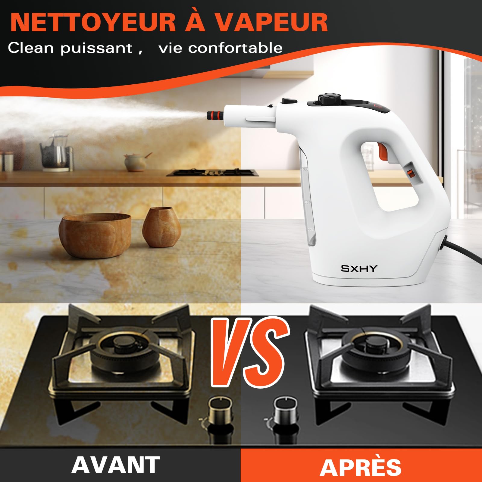 Nettoyeur vapeur portable pour la maison, multi-usages, réservoir d'eau transparent, kit d'accessoires de 11 pièces pour canapé, douche, rembourrage