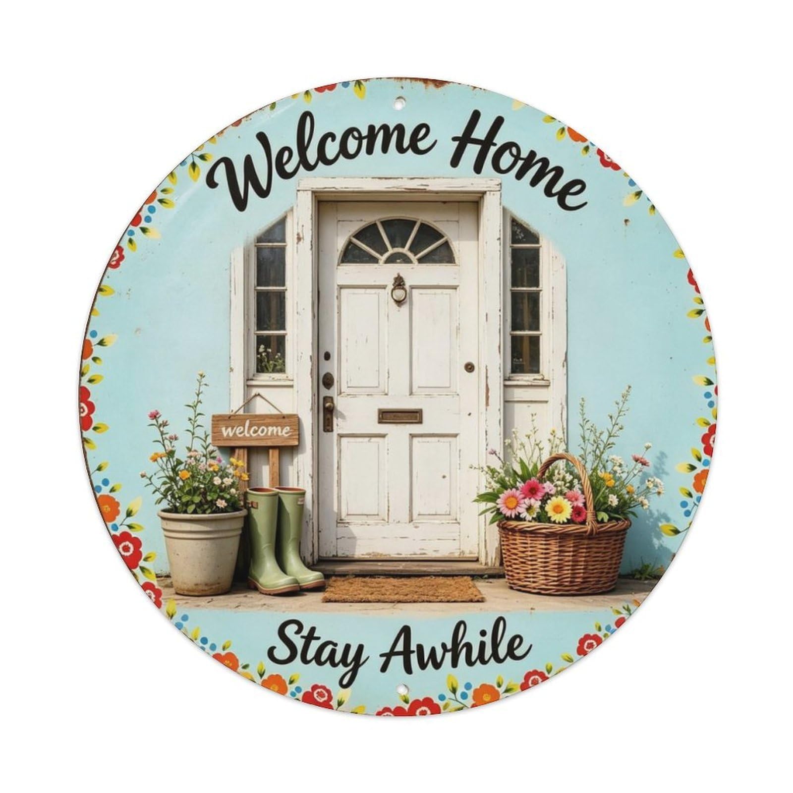 Stay Awhile Metal Tin Sign Plaque