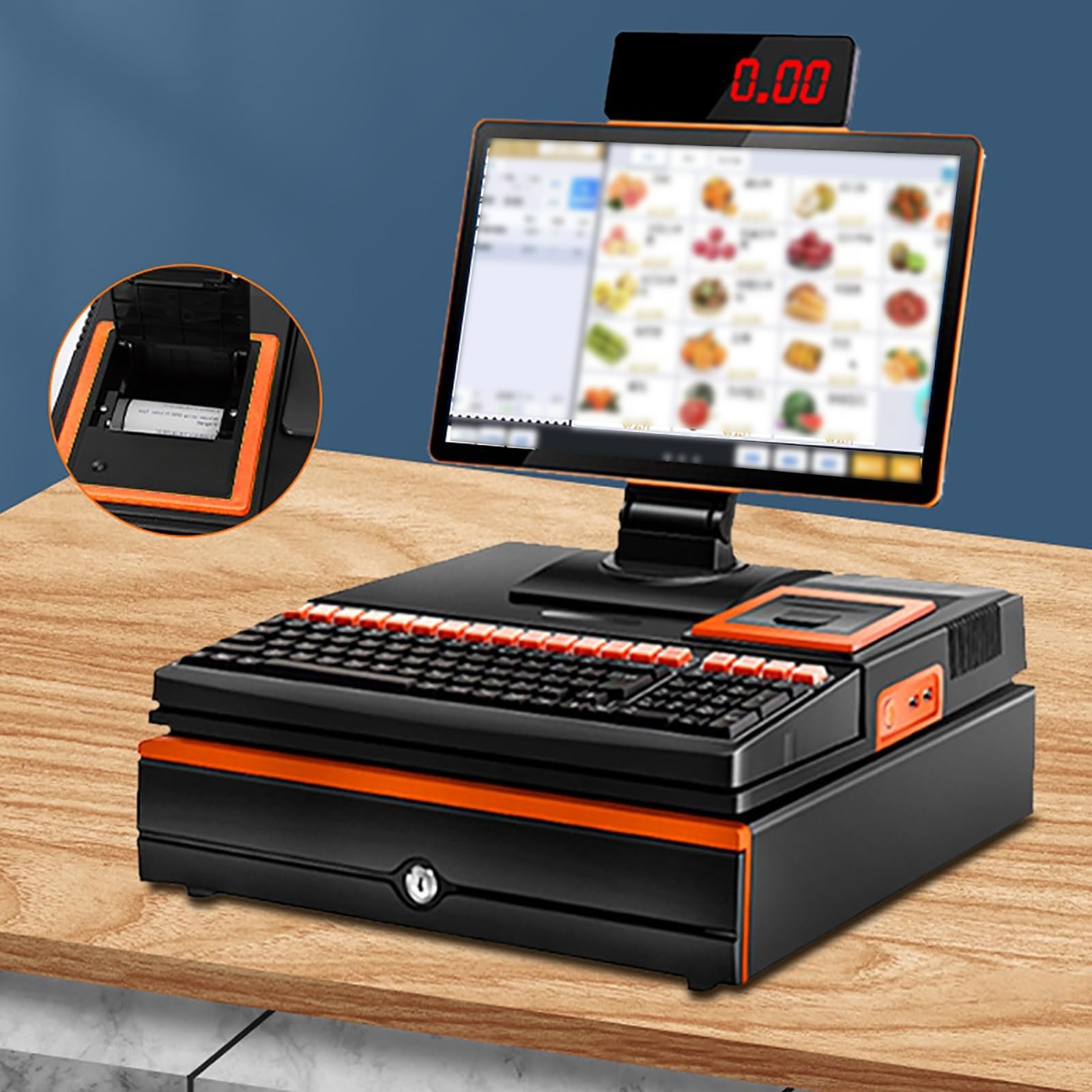 Ekran dotykowy LCD, 8-cyfrowy terminal kasowy, inteligentny terminal POS ze zintegrowaną drukarką, przenośny skaner i szuflada na gotówkę, system punktów sprzedaży detalicznej