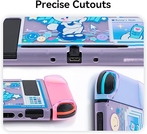 Vista 5 de GeekShare Funda protectora translúcida compatible con Nintendo Switch Kawaii, diseño de conejo, carcasa rígida y antiarañazos para Nintendo Switch