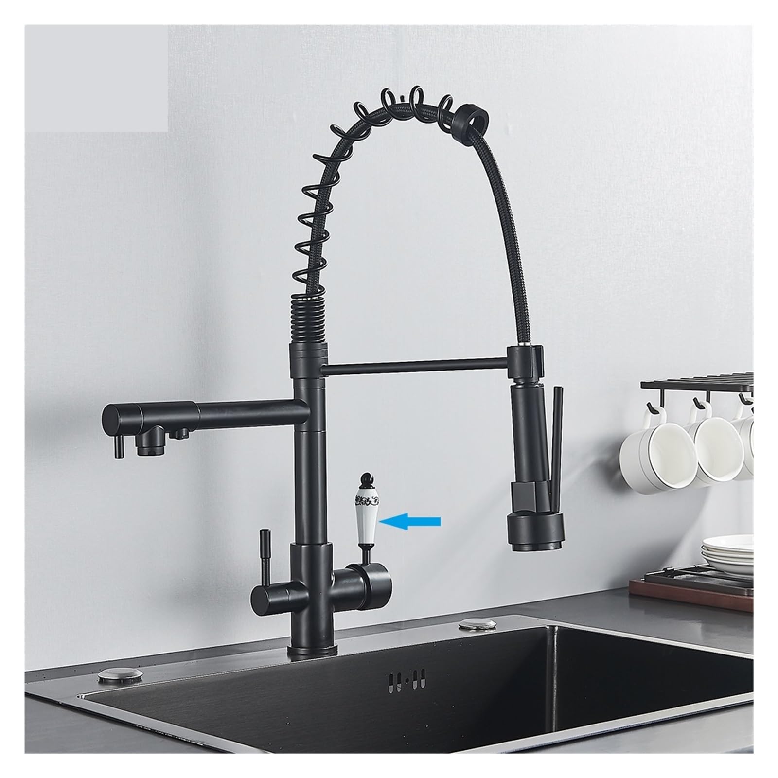 ZYCHSJXA Matte Black Pure Filter Faucet Handle Hot and Cold Drinking Water Pull Out Kitchen Mixer Crane Purification(Brushed Nickel B)